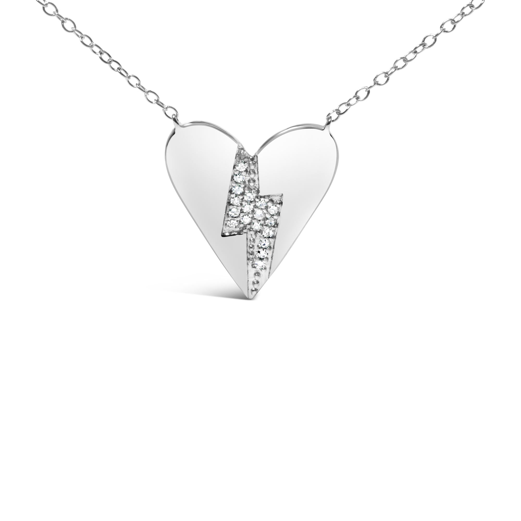 .925 Sterling Silver Diamond Broken Heart Pendant Necklace (H-I Color, I1-I2 Clarity) - 18" Inches-1