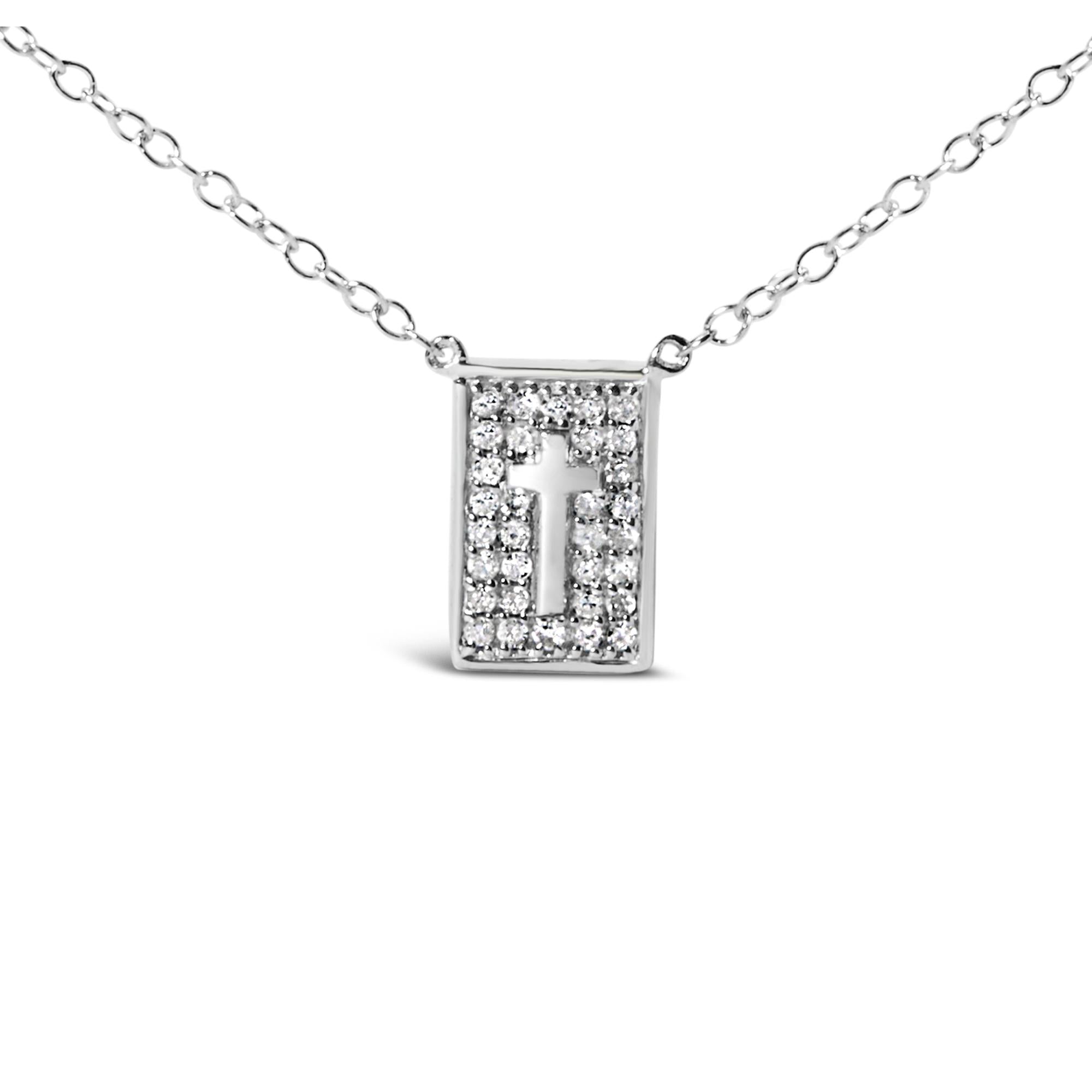 .925 Sterling Silver 1/10 Ctw Diamond Inlaid Cross Dog Tag Pendant Necklace (H-I Color, I1-I2 Clarity) - 18"-1