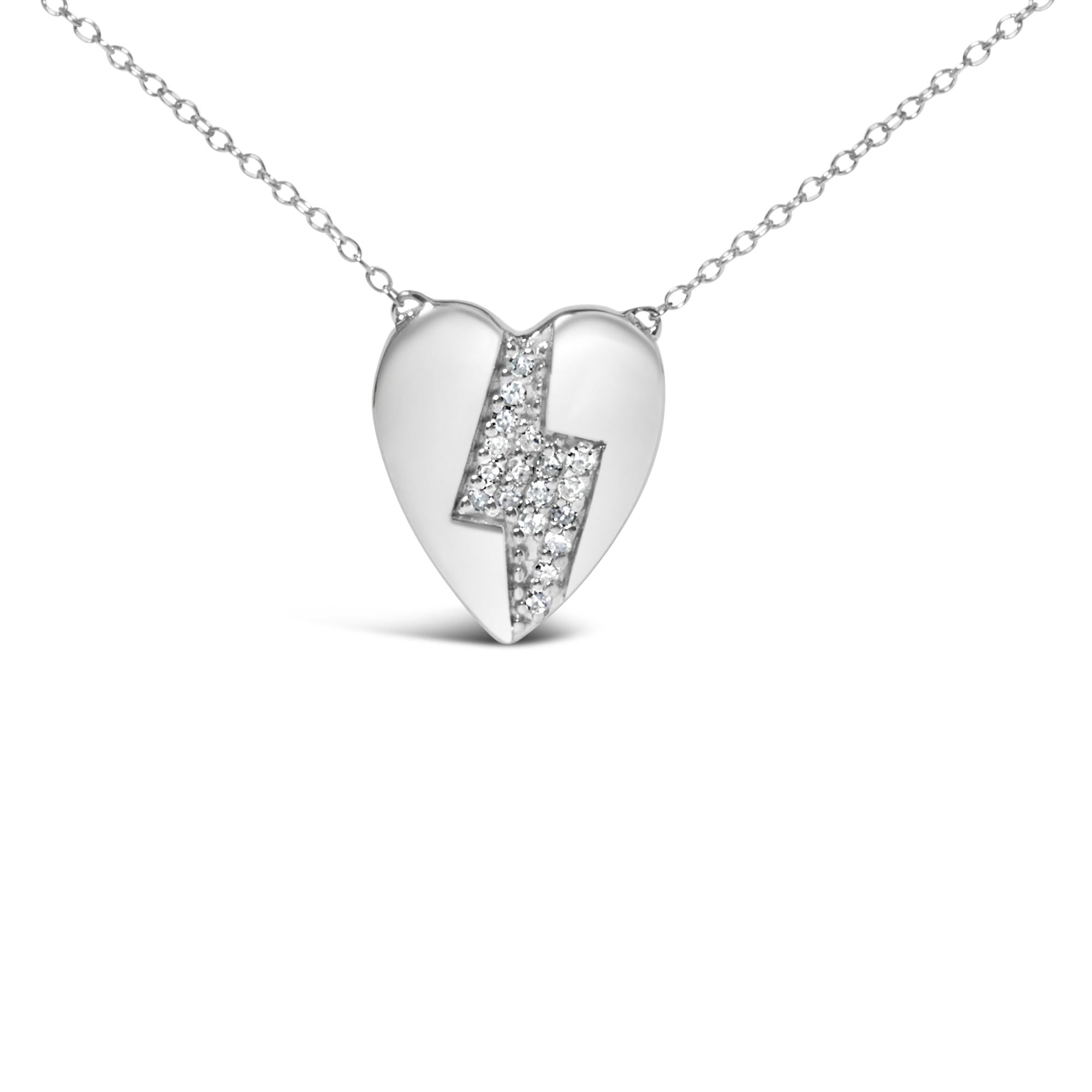925 Sterling Silver 1/3 Ctw Diamond Heart and Lightning Bolt Pendant Necklace (H-I Color, SI1-SI2 Clarity) -  18" Inches-1
