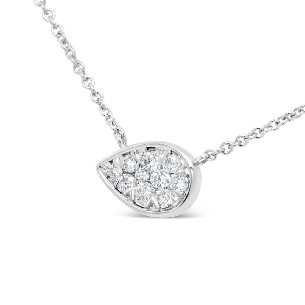 14K White Gold 1/4 Cttw Round Diamond Composite Teardrop Shape 18" Pendant Necklace - (G-H Color, SI2-I1 Clarity)-1