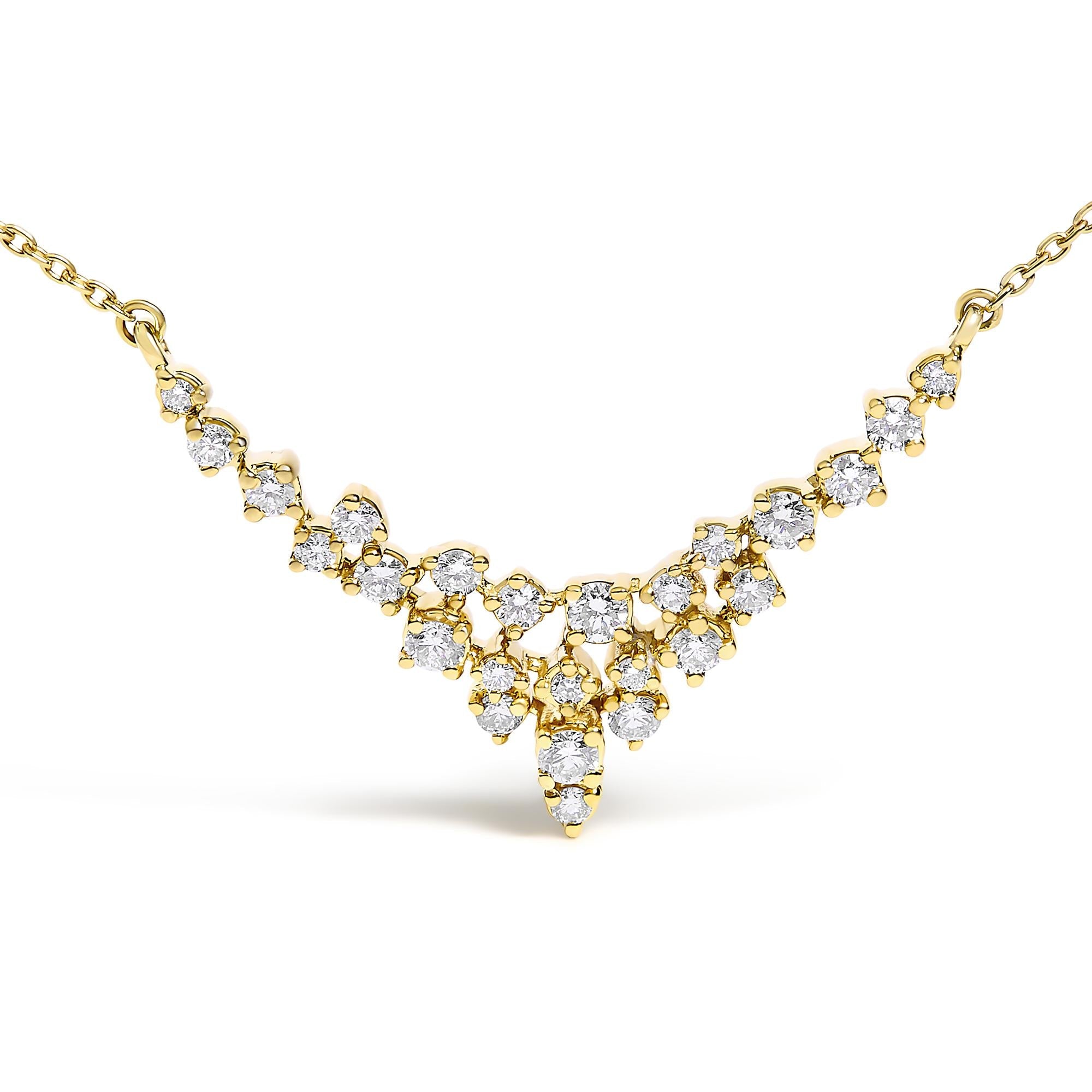 14K Yellow Gold 1/2 Cttw Diamond Scattered "V" Necklace (I-J Color, SI2-I1 Clarity) - 18" Inches-1
