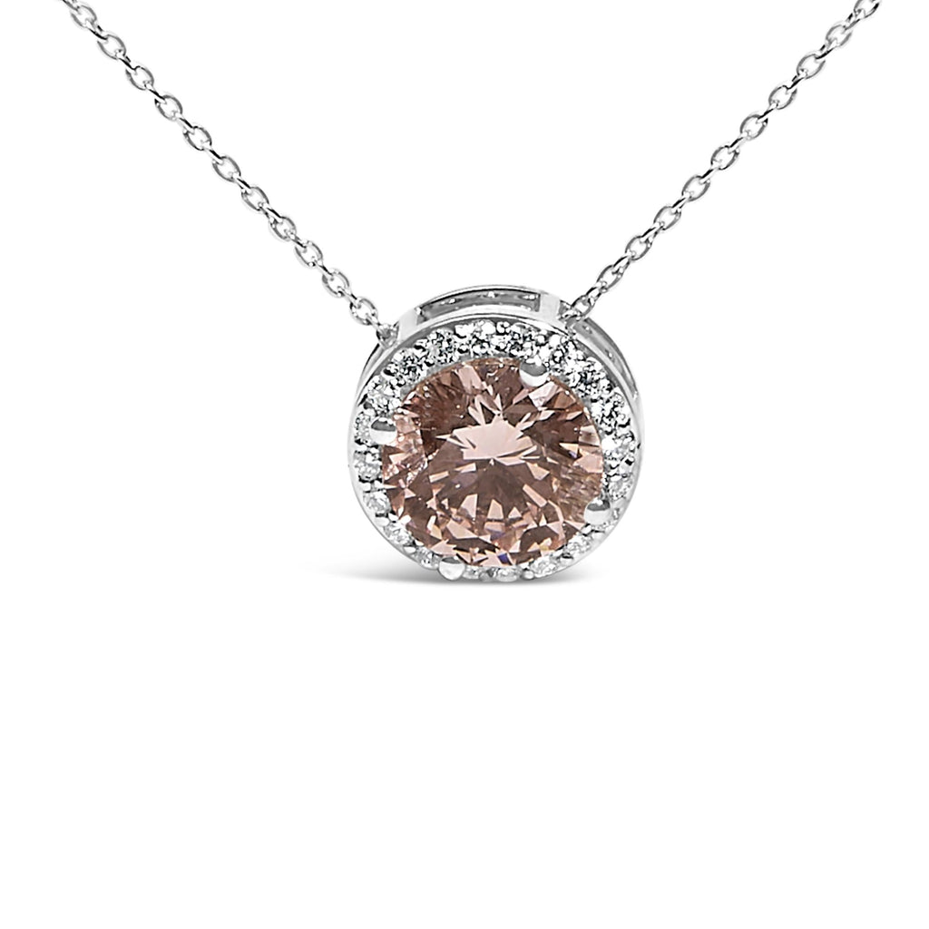 14K White Gold 2 3/8 Cttw Lab Grown Pink Diamond Solitaire with Halo Pendant Necklace - 17" Inches-1