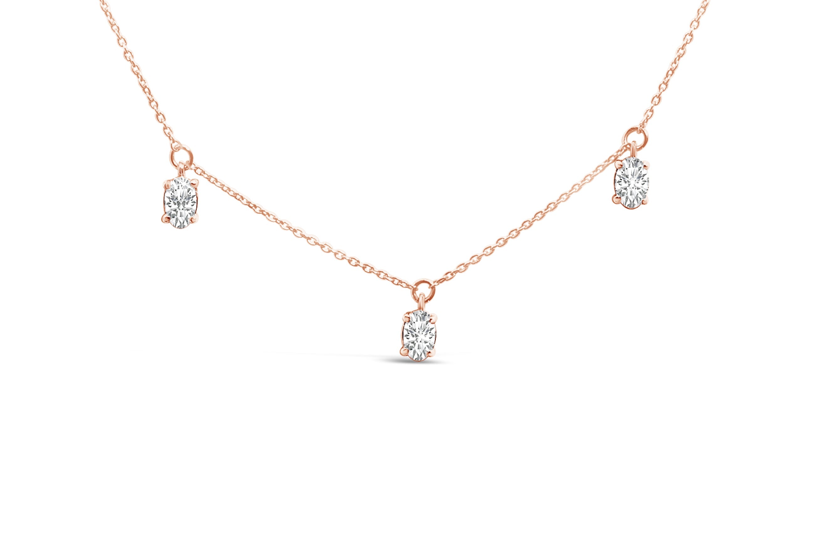 14K Rose Gold 1 3/8 Cttw Oval Lab Grown Diamond Dangle Station Necklace - 17" Inches-1
