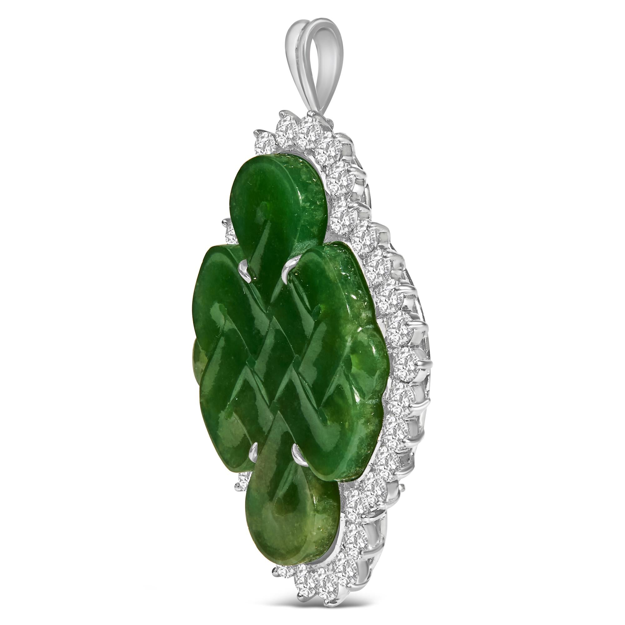 18K White Gold 2.00 Cttw Diamond Halo and Jade Shield Brooch Pin and Pendant (G-H Color, VS1-VS2 Clarity) CHAIN NOT INCLUDED-1