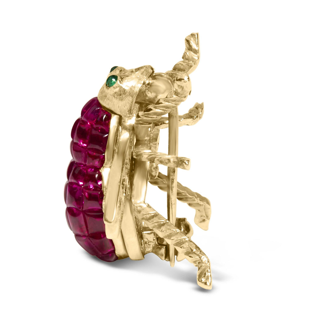 18K Yellow Gold 3/8 Cttw Diamond and 6 3/4 Cttw Red Ruby Bumblebee Brooch Pin (F-G Color, VS2-SI1 Clarity)-1