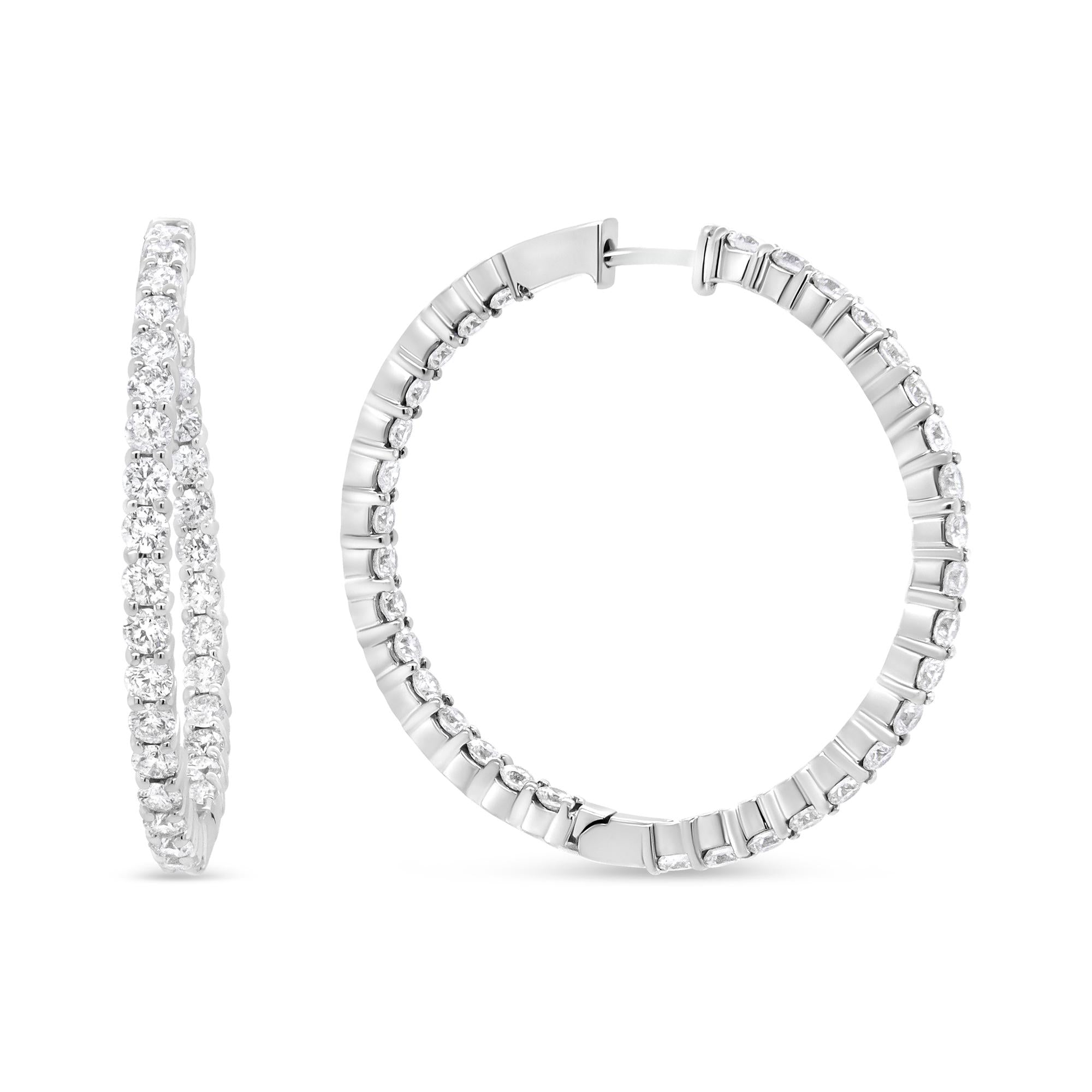 18K White Gold 3 5/8 Cttw Round Diamond Curved Inside-Outside Hoop Earrings (F-G Color, VS1-VS2 Clarity)-1