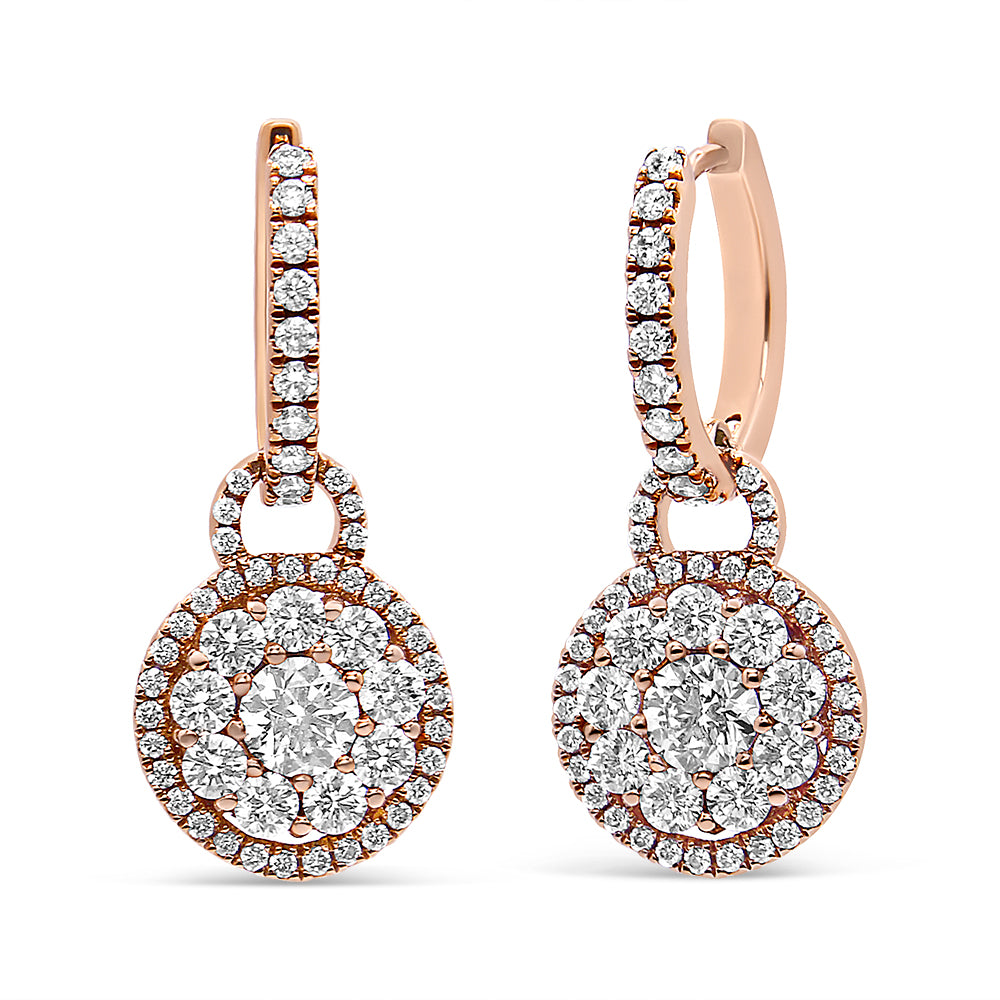 18K Rose Gold 1 1/2 Cttw Round Shaped Diamond Composite Drop and Dangle Leverback Earrings (F-G Color, VS1-VS2 Clarity)-1