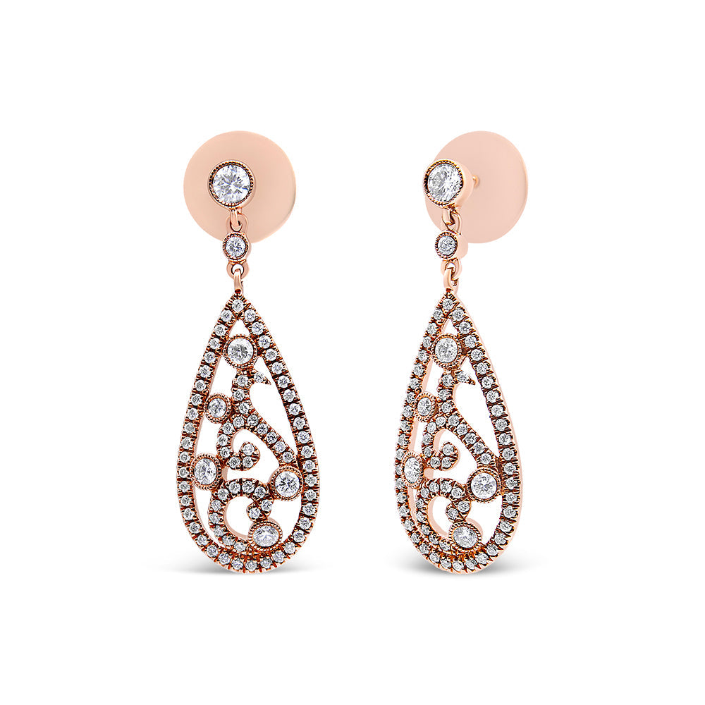 18K Rose Gold 1 1/4 Cttw Diamond Teardrop Shaped Drop and Dangle Screw Back Stud Earring (F-G Color, VS1-VS2 Clarity)-1
