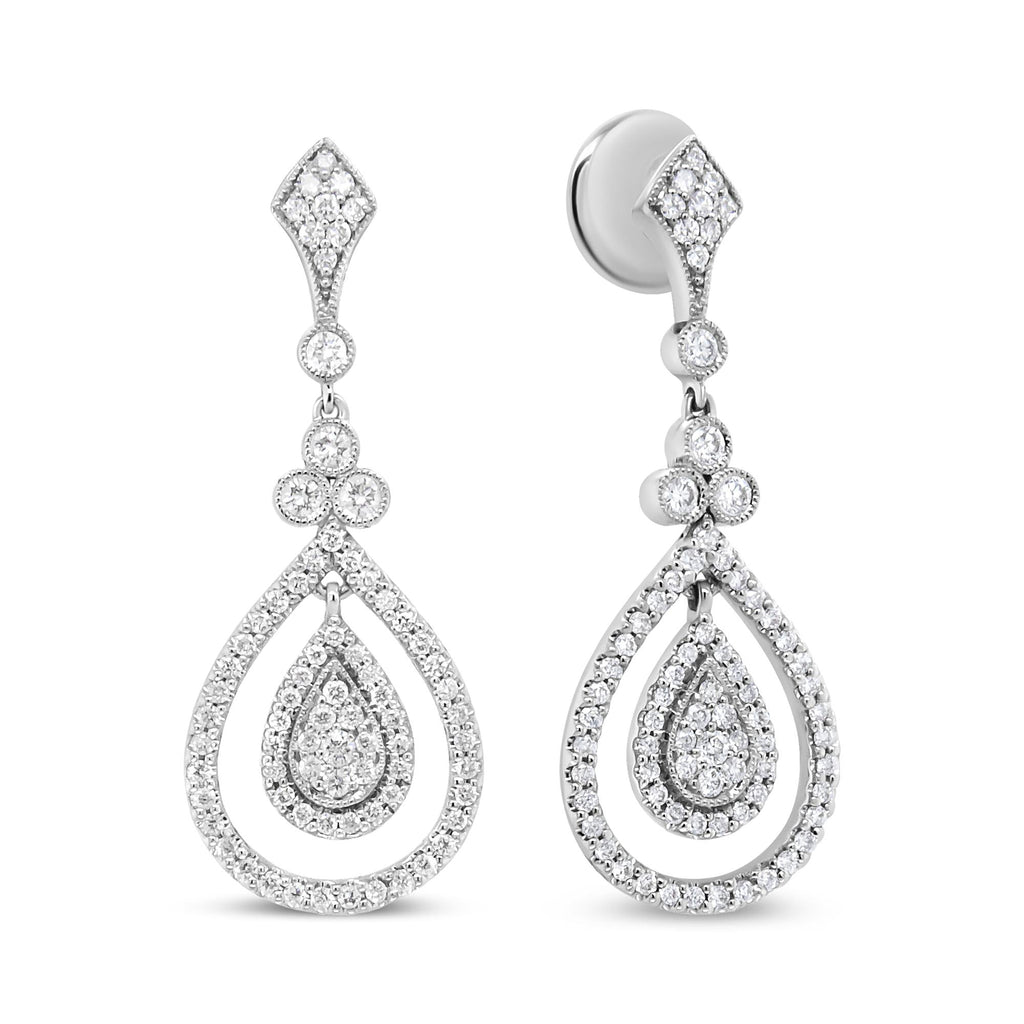 18K White Gold 1 1/4 Cttw Round Diamond Openwork Teardrop-Shaped Dangle Earrings (F-G Color, VS1-VS2 Clarity)-1