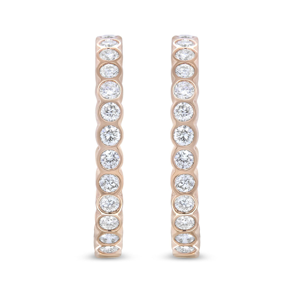 18K Rose Gold 1 Cttw Round Bezel-Set Diamond Hoop Earrings (F-G Color, VS1-VS2 Clarity)-1