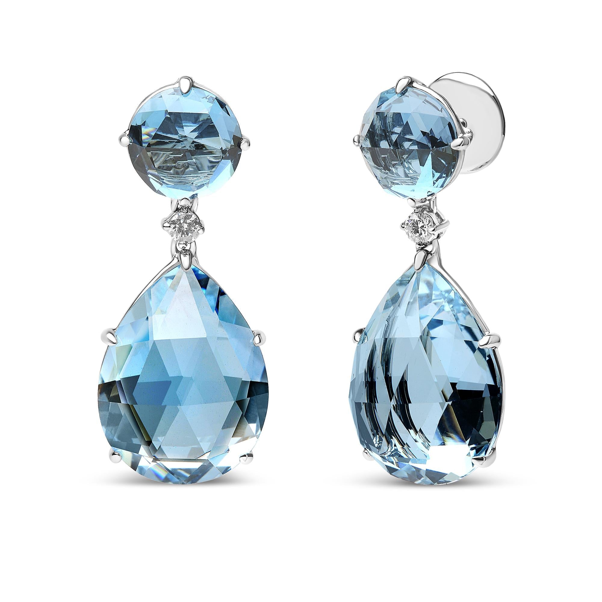 18K White Gold 1/5 Cttw Diamond with Round London Blue Topaz and 20 x 15mm Pear Cut Sky Blue Topaz Gemstone Dangle Earring (G-H Color, SI1-SI2 Clarity)-1