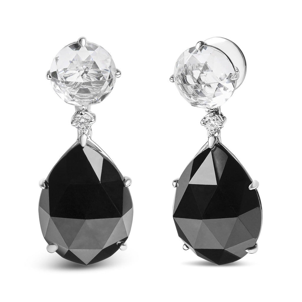18K White Gold 1/5 Cttw Diamond with Round White Topaz and 20x15mm Pear Cut Black Onyx Gemstone Dangle Earring (G-H Color, SI1-SI2 Clarity)-1