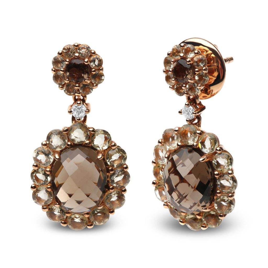 18K Rose Gold Diamond Accent and  Lemon and Oval Smoky Color Quartz Gemstone Dangle Drop Earring (G-H Color, SI1-SI2 Clarity)-1
