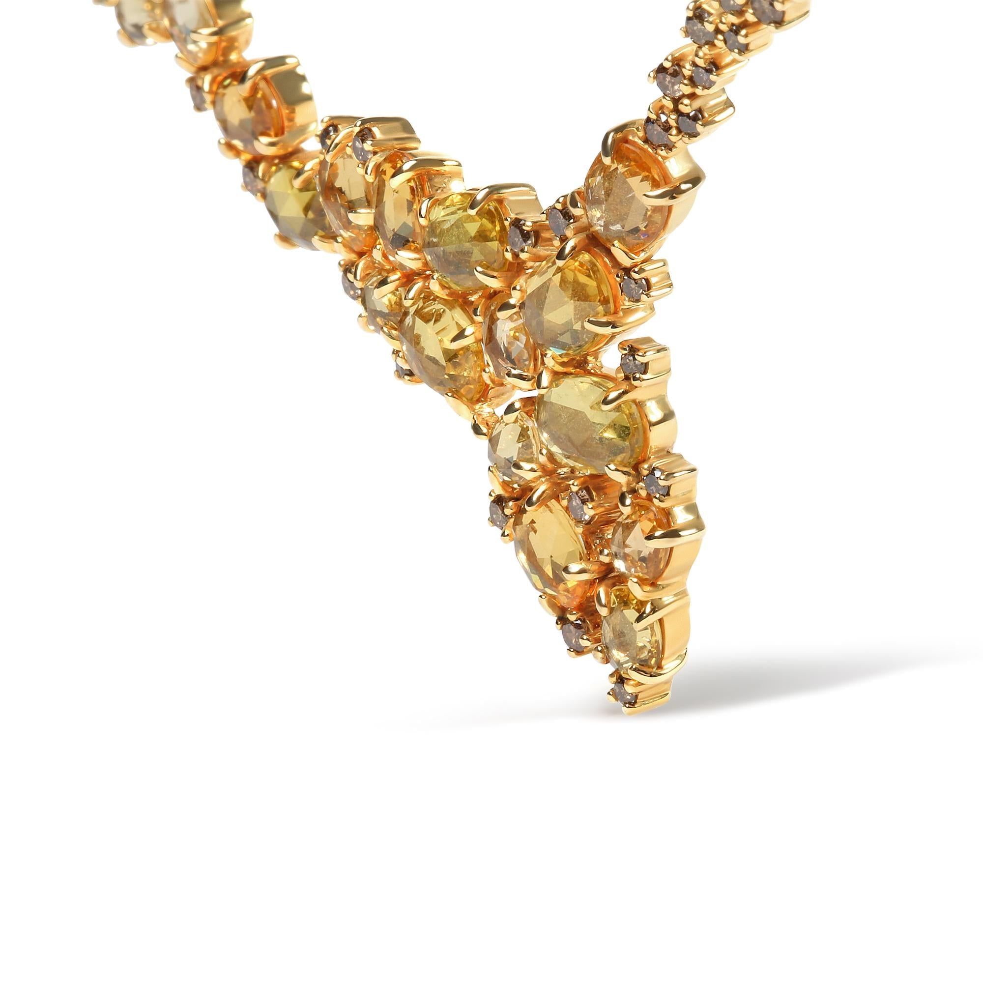18K Yellow Gold 1/2 Cttw Brown Diamond and Multi-Size Oval Yellow Sapphire Cluster Cascade Station Necklace (Brown Color, SI1-SI2 Clarity) - Adjustable up to 14" to 16"-1