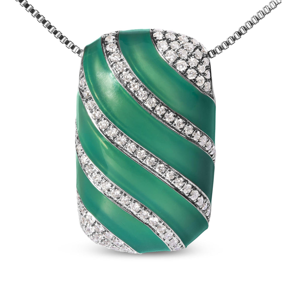 .925 Sterling Silver Turquoise Enamel and 1/2 Cttw Diamond Block 18" Pendant Necklace (F-G Color, VS1-VS2 Clarity)-1