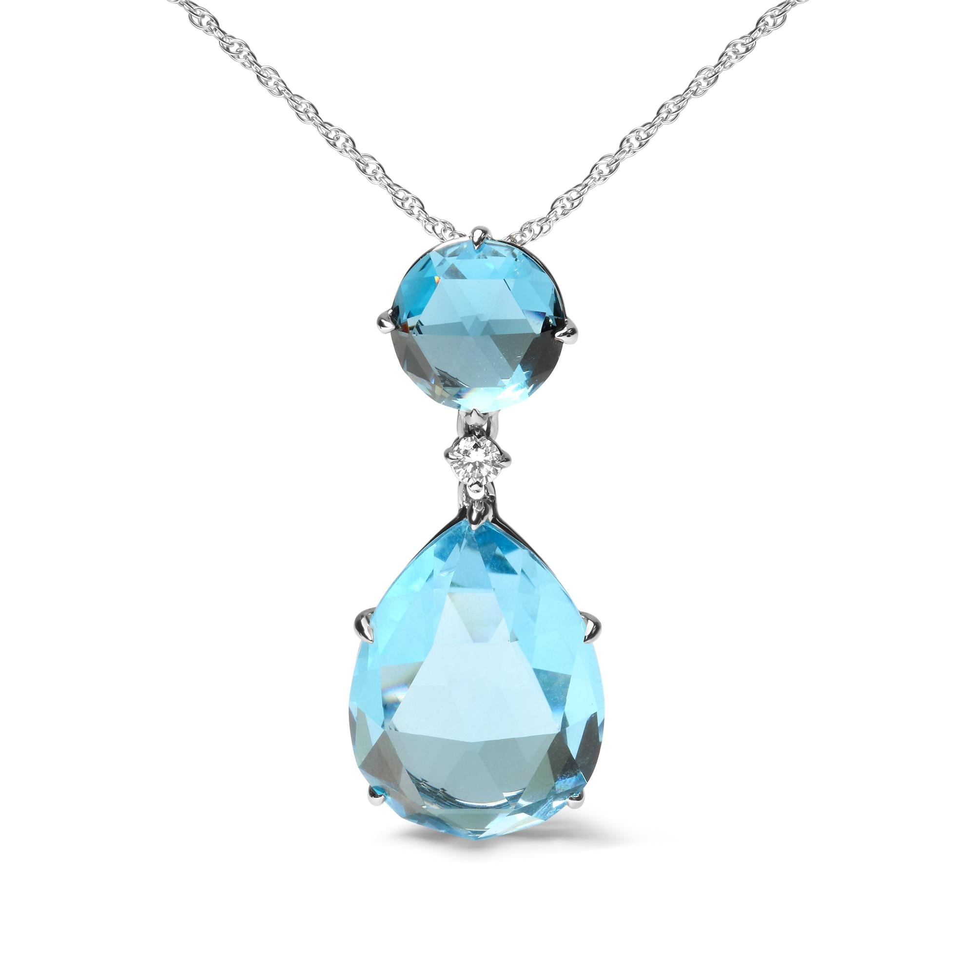 18K White Gold Diamond Accent and Round London Blue Topaz and Pear Cut Sky Blue Topaz Dangle Drop 18" Pendant Necklace (G-H Color, SI1-SI2 Clarity)-1
