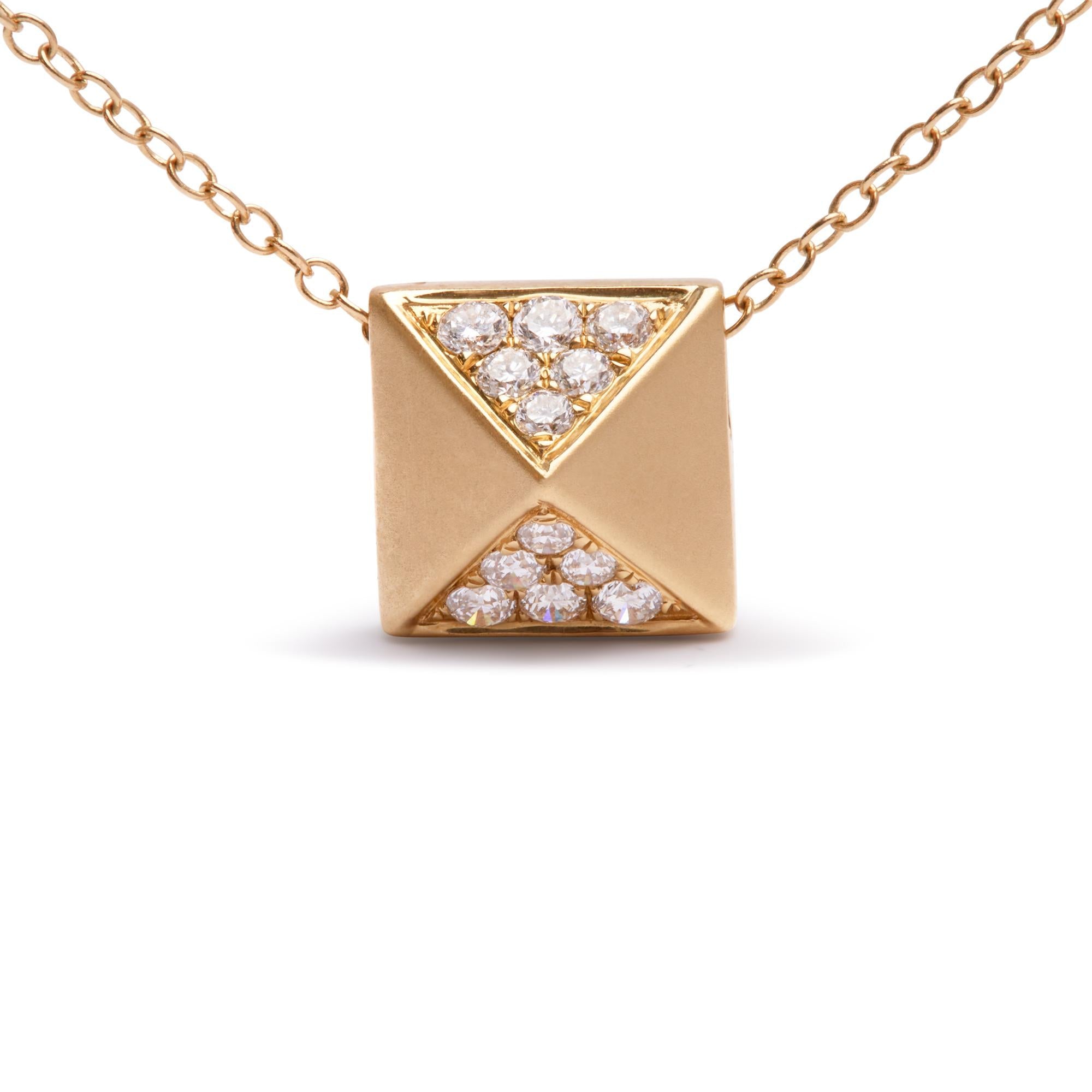 14K Yellow Gold 1/4 Cttw Diamond Matte Finished Pyramid Pendant Necklace (G-H Color, SI1-SI2 Clarity) - 18 Inches-1