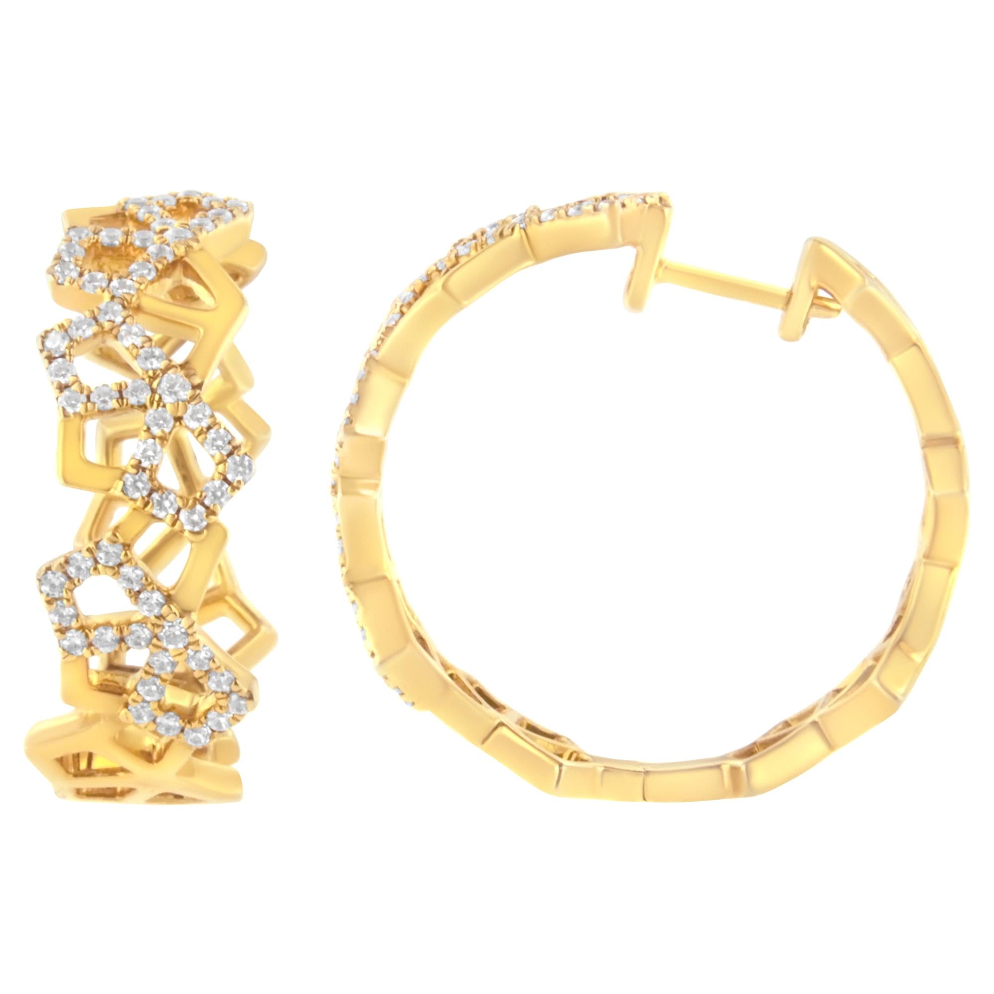 14K Yellow Gold 3/4 Cttw Diamond Honeycomb Hoop Earrings (G-H Color, SI1-SI2 Clarity) - 24MM-1