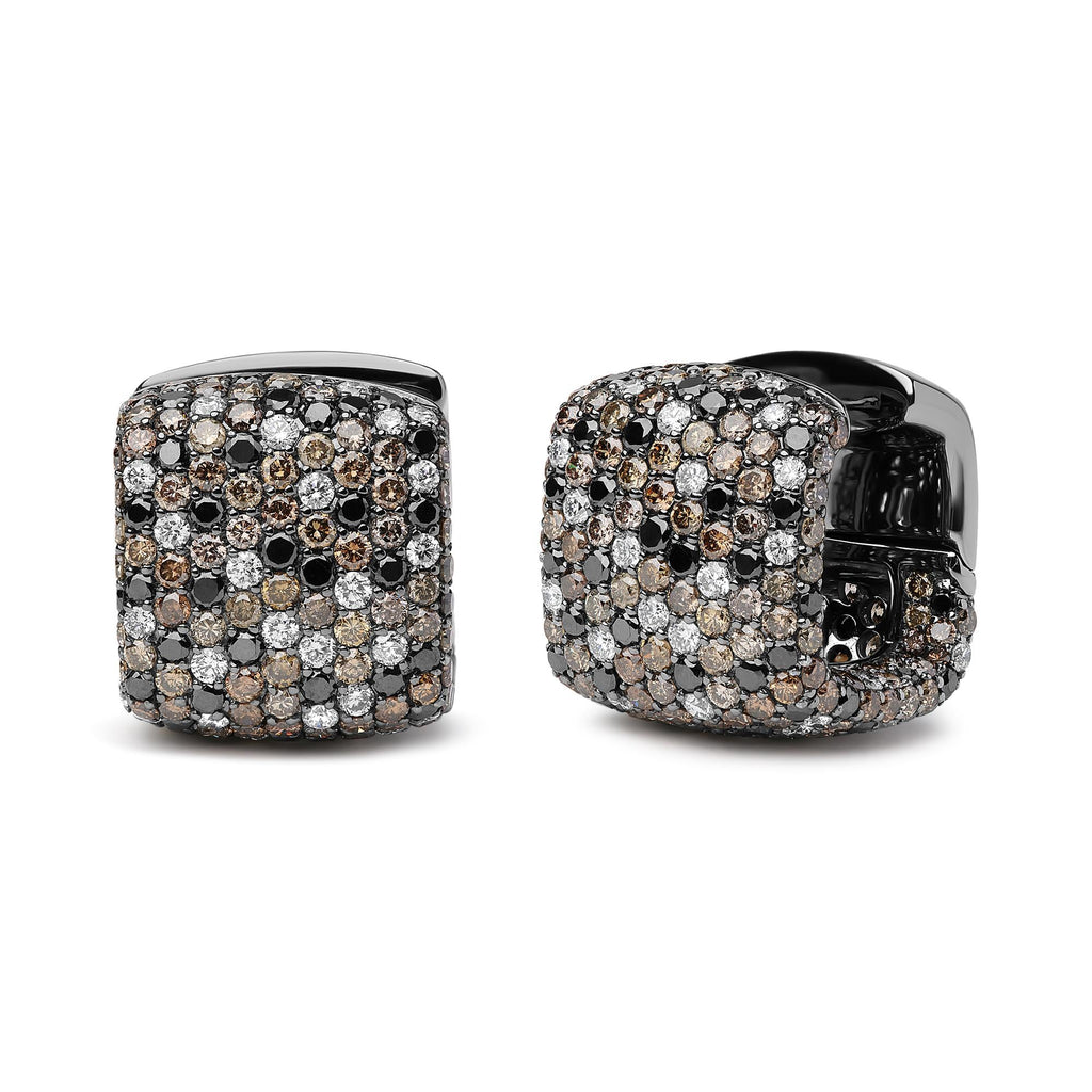 Black Rhodium Plated 18K White Gold 12 5/8 Cttw Multi Color Diamond Square Domed Huggie Hoop Earrings  (Brown, Black, G-H Color, SI1-SI2 Clarity)-1