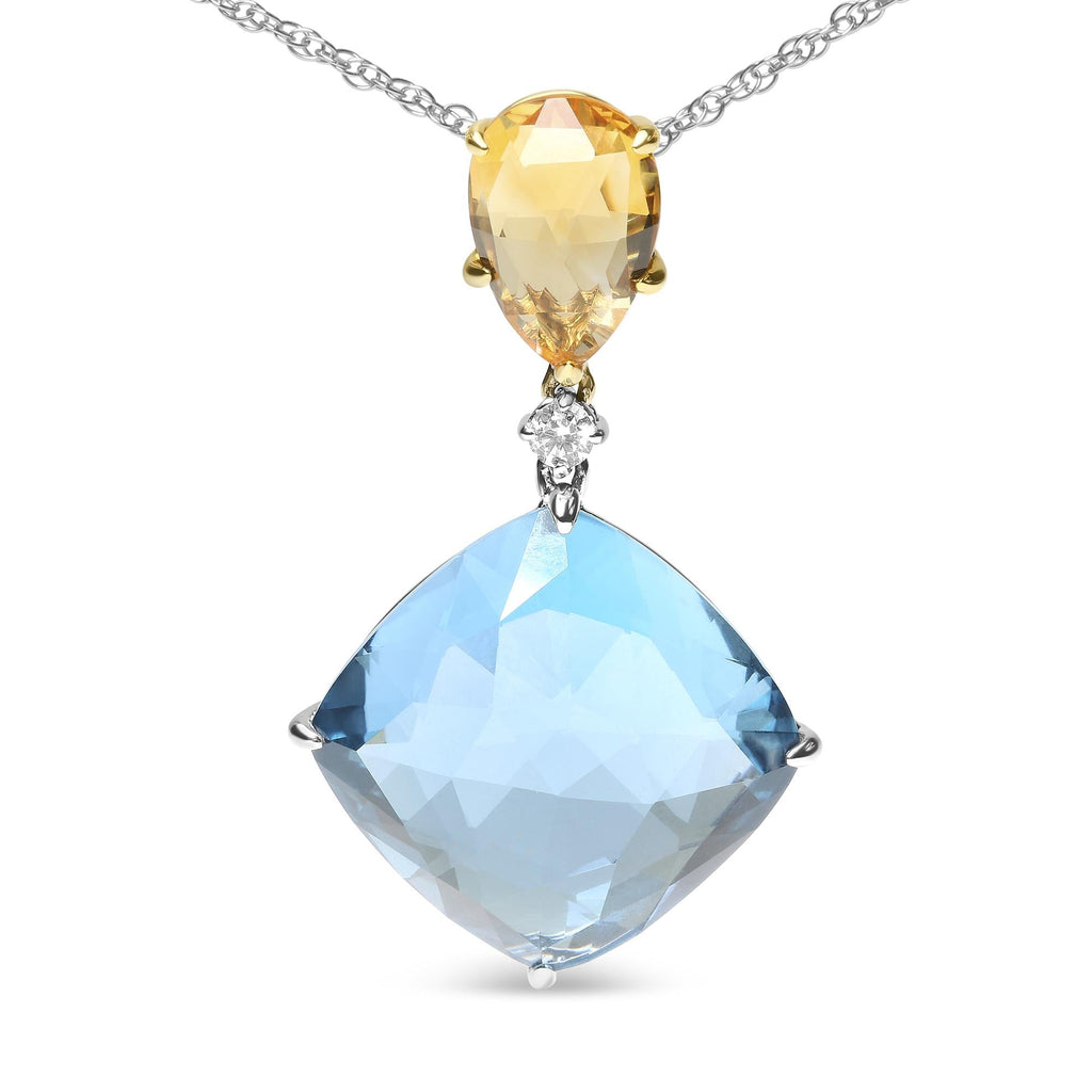 18K White and Yellow Gold Diamond Accent and Yellow Citrine and Sky Blue Topaz Gemstone Dangle Drop 18" Pendant Necklace (G-H Color, SI1-SI2 Clarity)-1