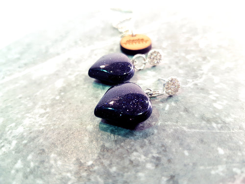 Blue Goldstone Cubic Zirconia Stud Earrings, Besteller Earrings, Sterling Silver Stud Earrings, Heart Earrings, Gemstone Earrings | by nlanlaVictory