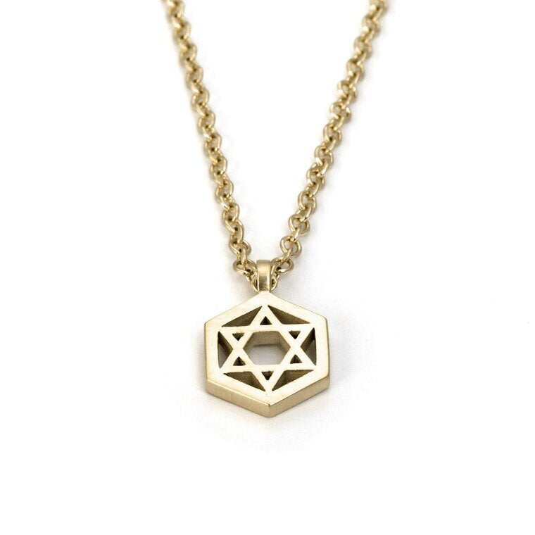 18K Gold Dipped Geometric Star of David Necklace-3