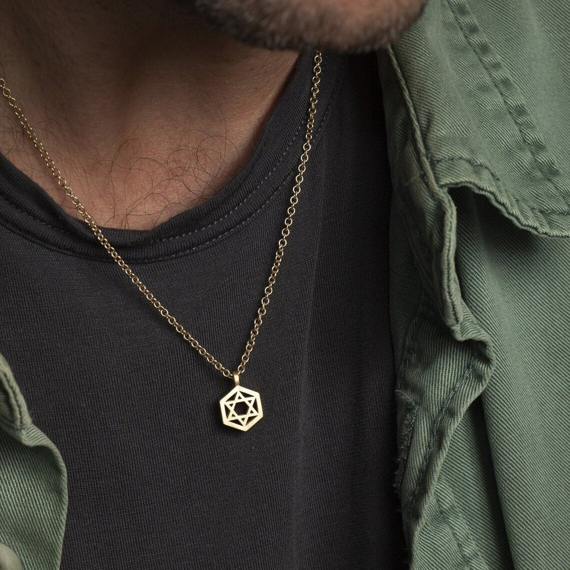 18K Gold Dipped Geometric Star of David Necklace-2