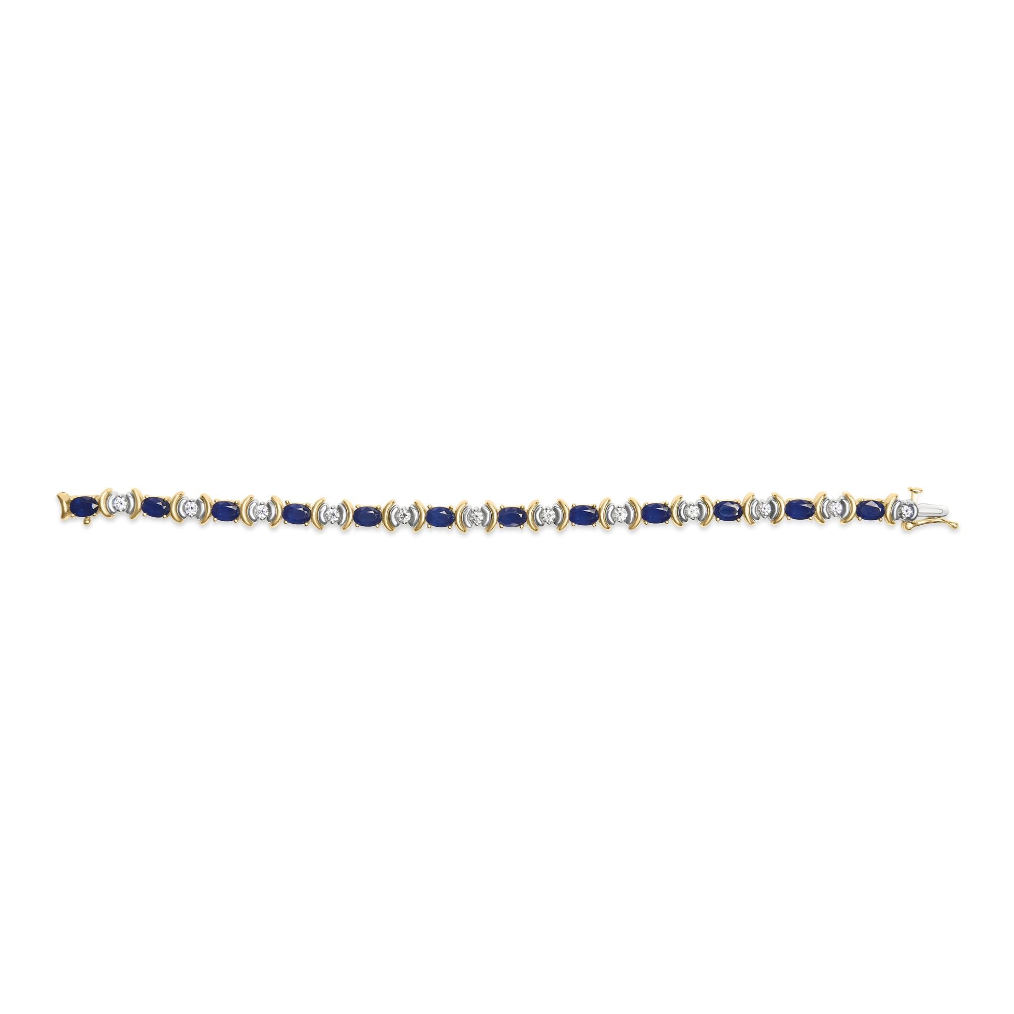 14K Yellow Gold 1.00 Cttw Alternating  Diamond and 6 1/2 Cttw Oval Blue Sapphire Link Bracelet (H-I Color, SI1-SI2 Clarity) - 7" Inches-2
