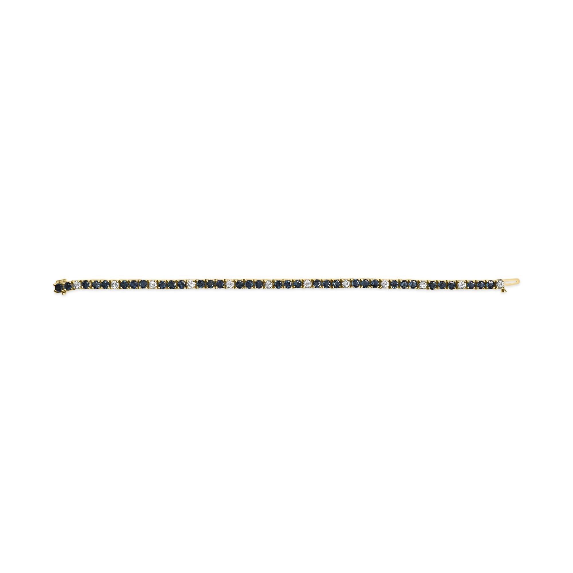 18K Yellow Gold Alternating 1 1/5 Cttw Diamond and 3X3 MM Blue Sapphire Tennis Bracelet (G-H Color, VS1-VS2 Clarity) - 7" Inches-4