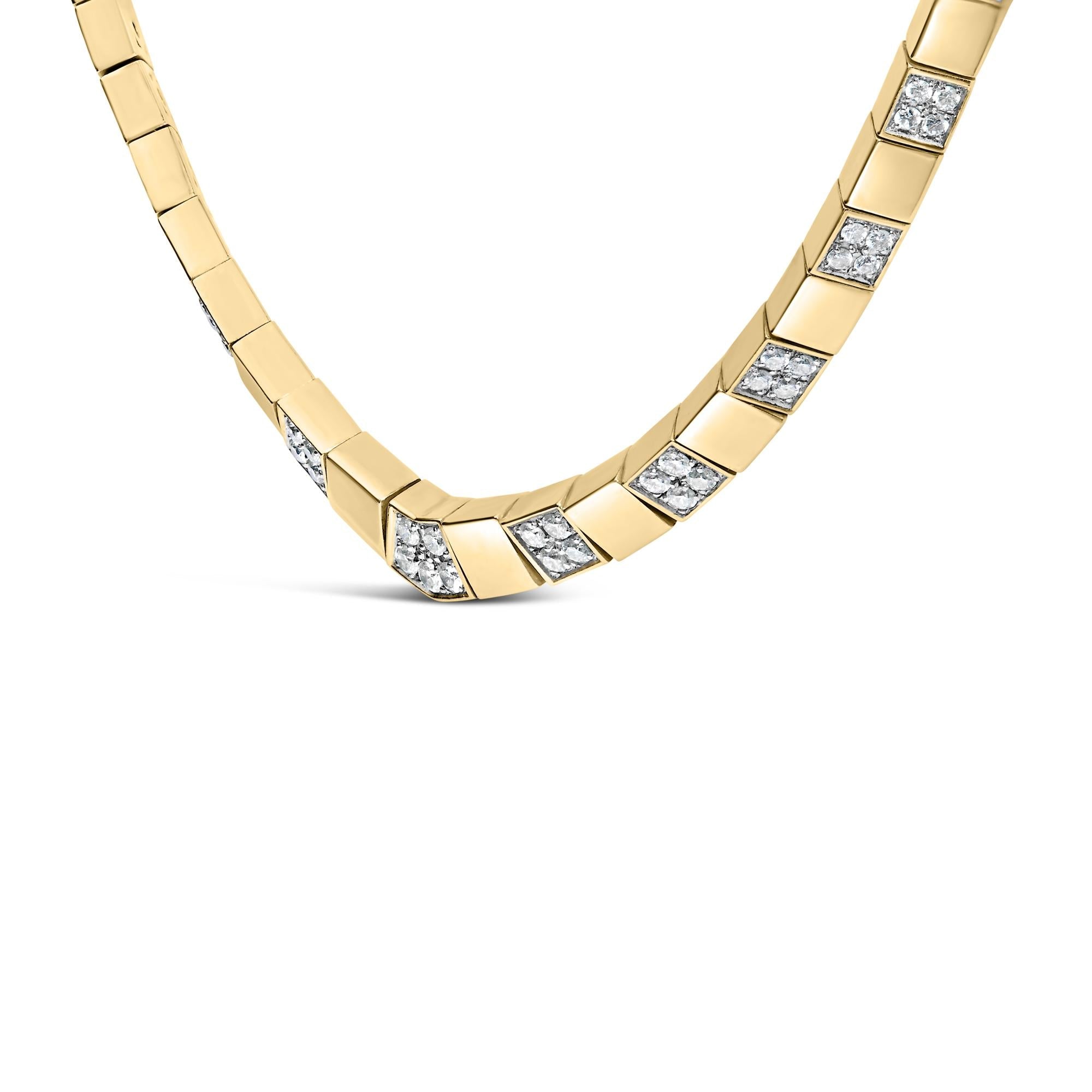 14K Yellow Gold 4/5 Cttw Diamond Cluster and Bar Set Link 3.5 MM Chain Necklace (G-H Color, VS1-VS2 Clarity) - 16" Inches-2