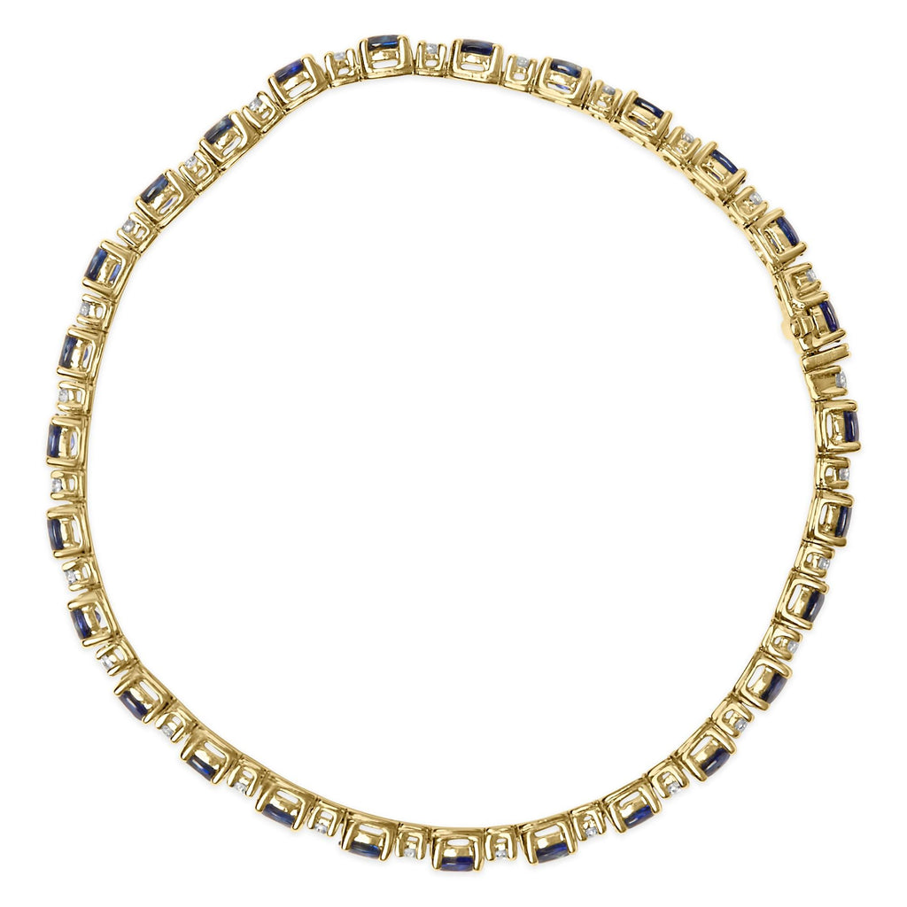 18K Yellow Gold 3/4 Cttw Diamond and 5 1/3 Cttw Oval Blue Sapphire Alternating Link Bracelet (G-H Color, VS1-VS2 Clarity)  - 7.25" Inches-2