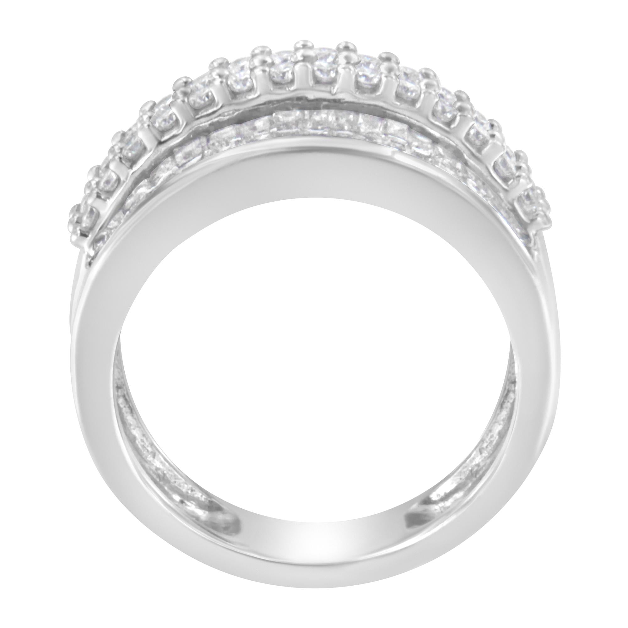 14K White Gold Round and Baguette Diamond Ring (1 1/2 Cttw, F-G Color, SI1-SI2 Clarity)-2