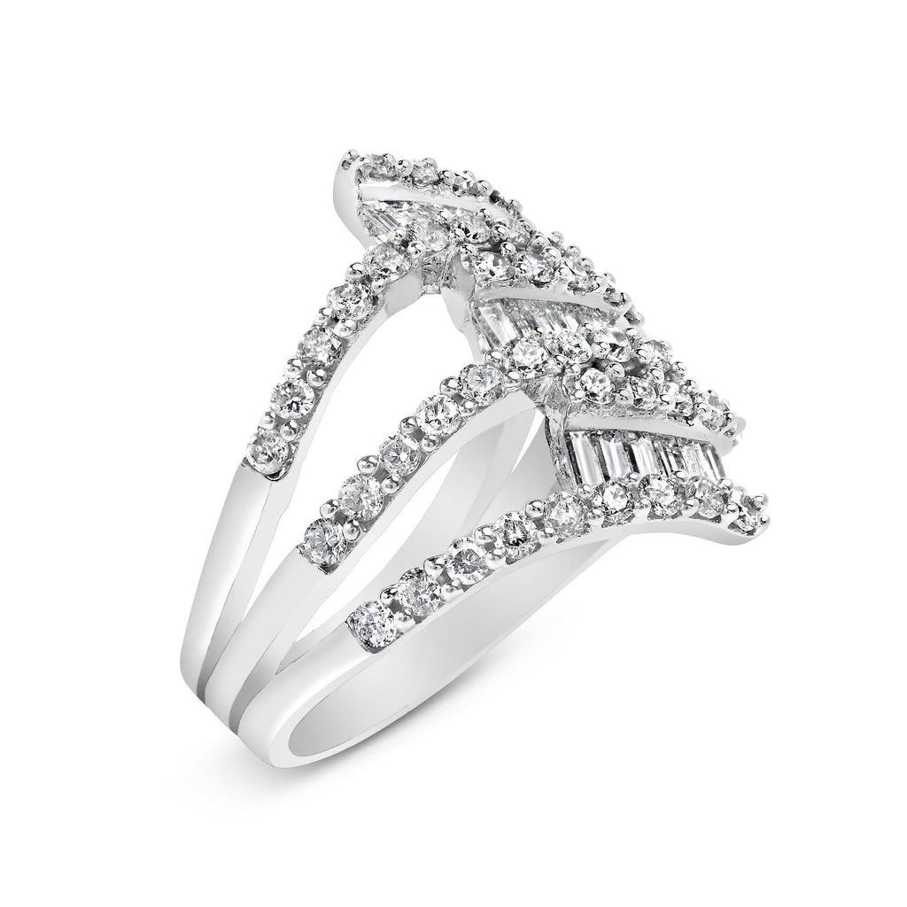 18K White Gold 1 3/4 Cttw Diamond Multi Crossover and Split Shank Cocktail Ring-2