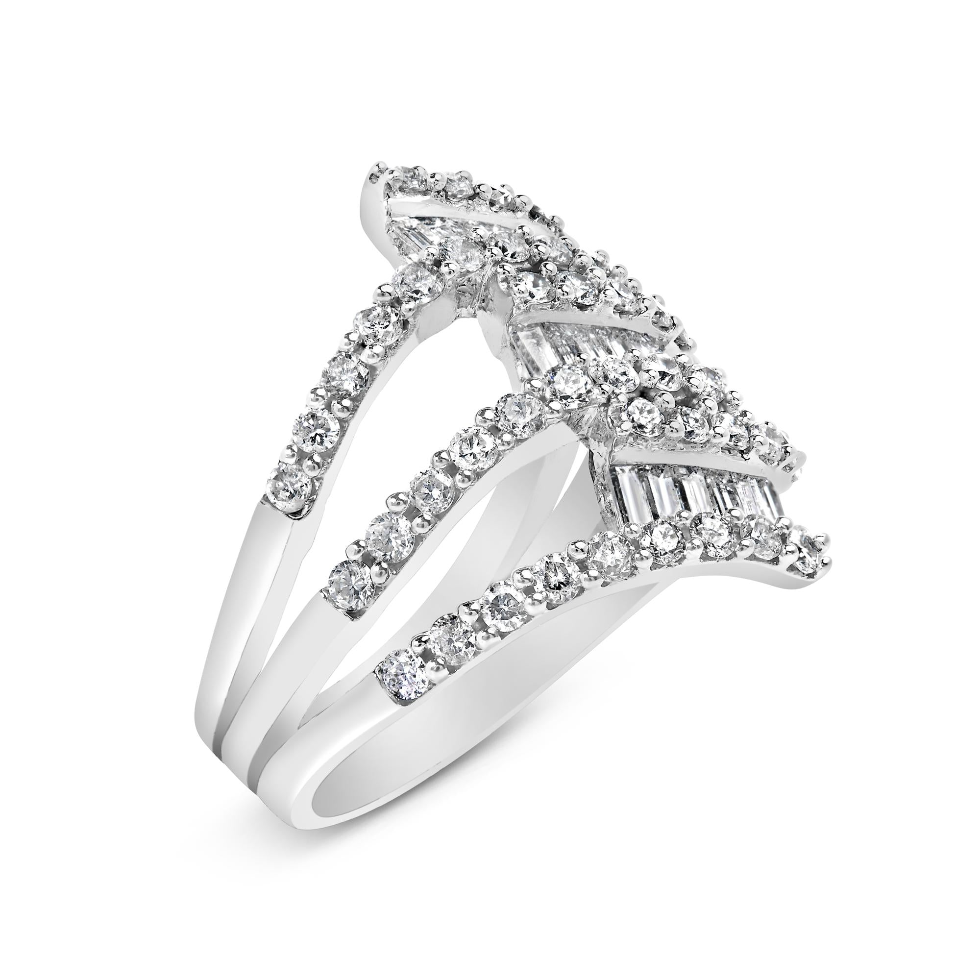 18K White Gold 1 3/4 Cttw Diamond Multi Crossover and Split Shank Cocktail Ring-2
