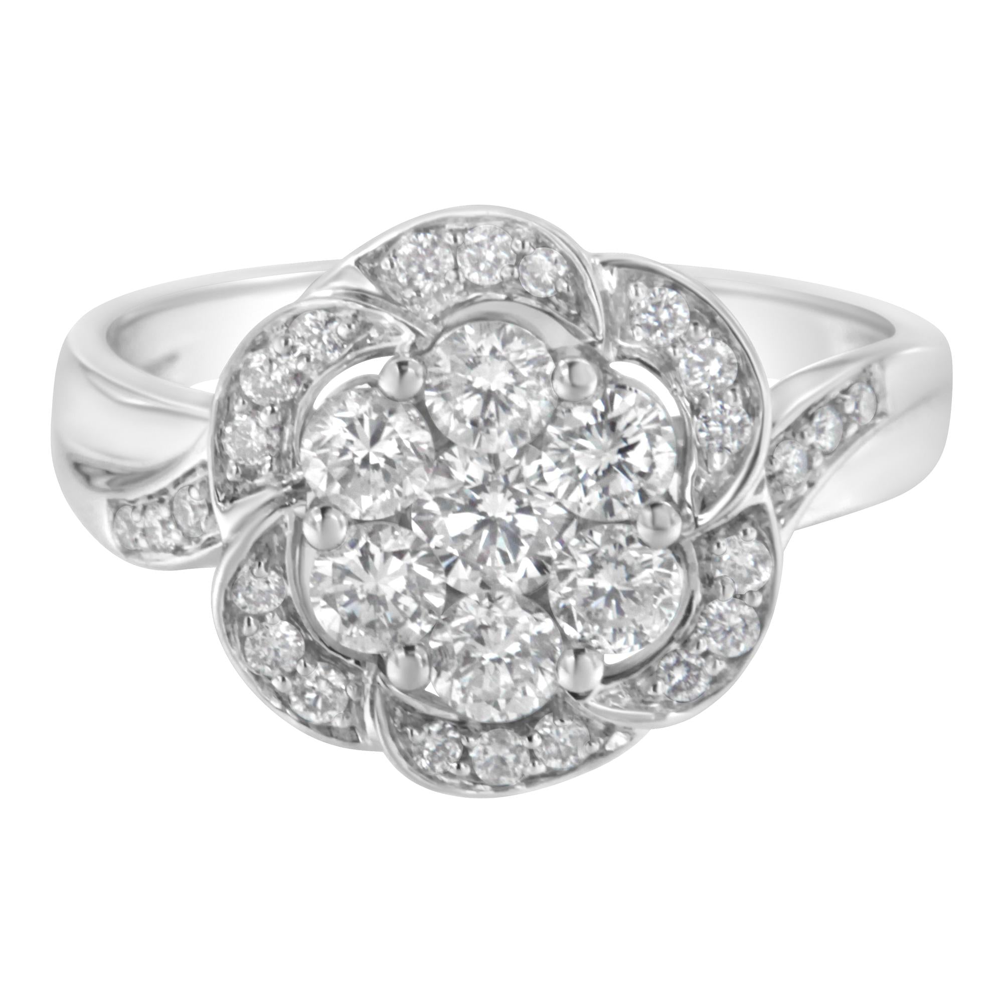 14K White Gold Floral Cluster Diamond Ring (1 Cttw, H-I Color, SI2-I1 Clarity)-2