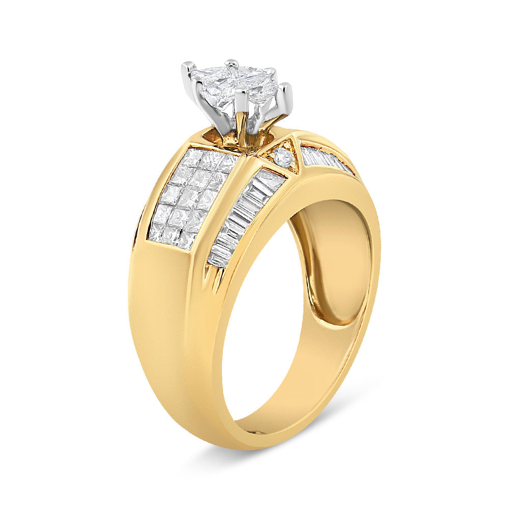 14K Yellow and White Gold 1 3/4 Cttw Round, Baguette, Princess and Pie-Cut Diamond Ring (H-I Color, SI1-SI2 Clarity)-2
