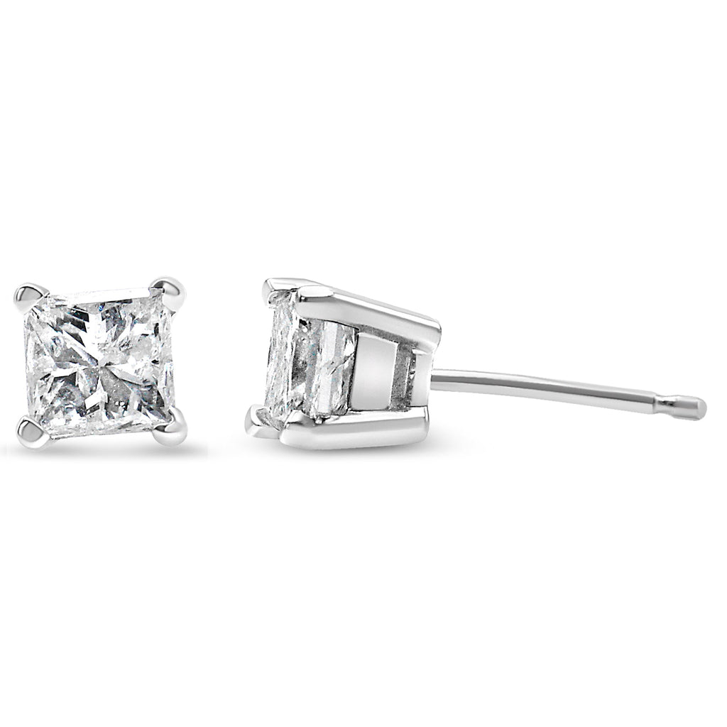 14K White Gold 1.00 Cttw Princess-Cut Square Near Colorless Diamond Classic 4-Prong Solitaire Stud Earrings (G-H Color, SI1-SI2 Clarity)-2