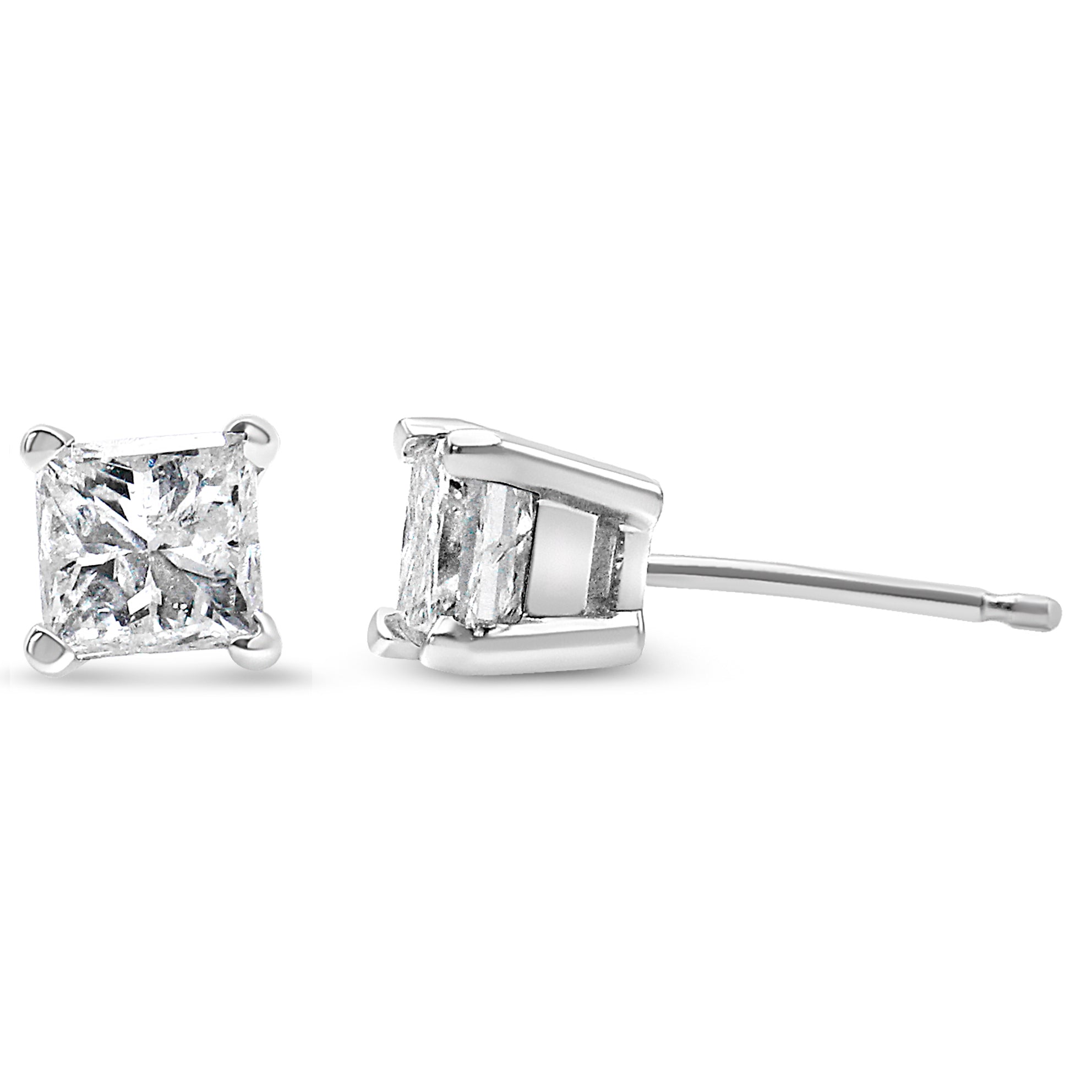 14K White Gold 1.00 Cttw Princess-Cut Square Near Colorless Diamond Classic 4-Prong Solitaire Stud Earrings (G-H Color, SI1-SI2 Clarity)-2