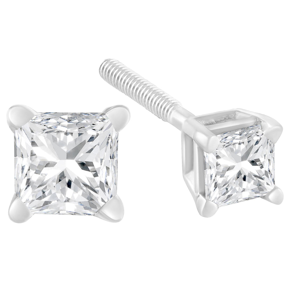 AGS Certified 18K White Gold 1.0 Cttw 4-Prong Set Princess-Cut Solitaire Diamond Screw Back Stud Earrings (E-F Color, SI2-I1 Clarity)-4