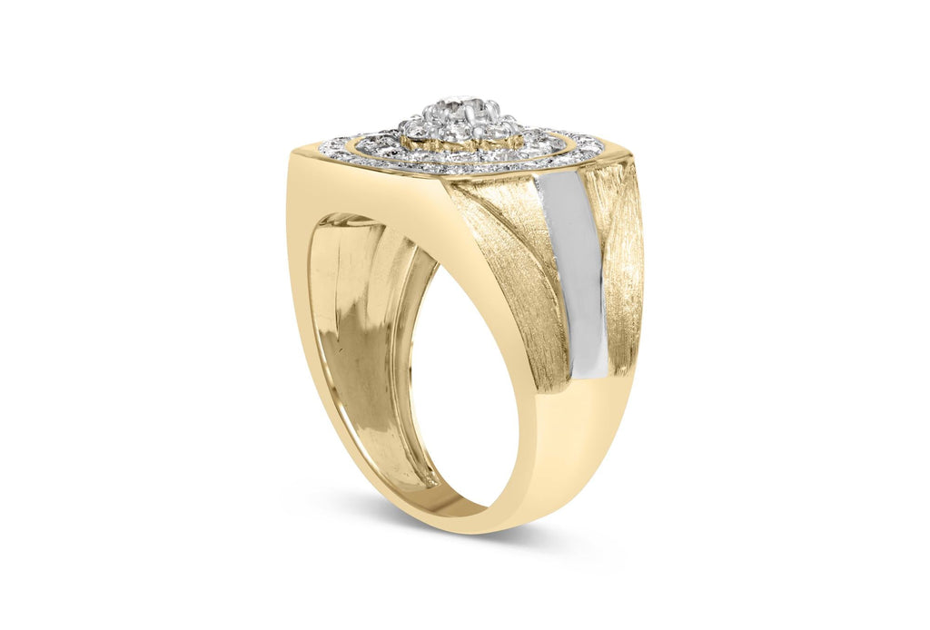 10K Yellow Gold 1 1/2 Cttw Diamond Cluster and Halo Signet Mens Ring (K-L Color, I1-I2 Clarity)-2