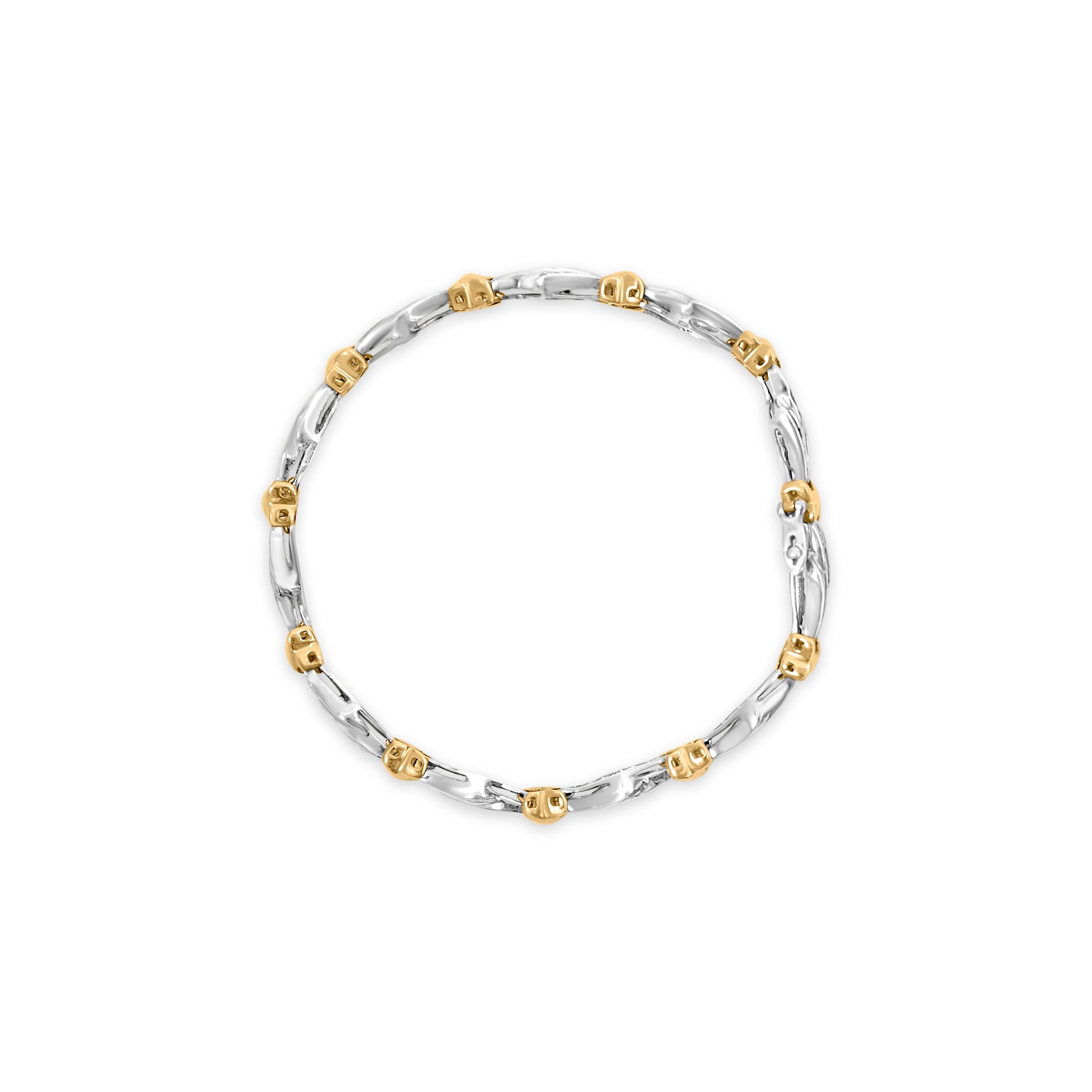 10k Two-Toned Gold 2.00 Cttw Channel Set Baguette-Diamond Weave and  "X" Spiral Link Bracelet (H-I Color, I1-I2 Clarity) - 7"-2