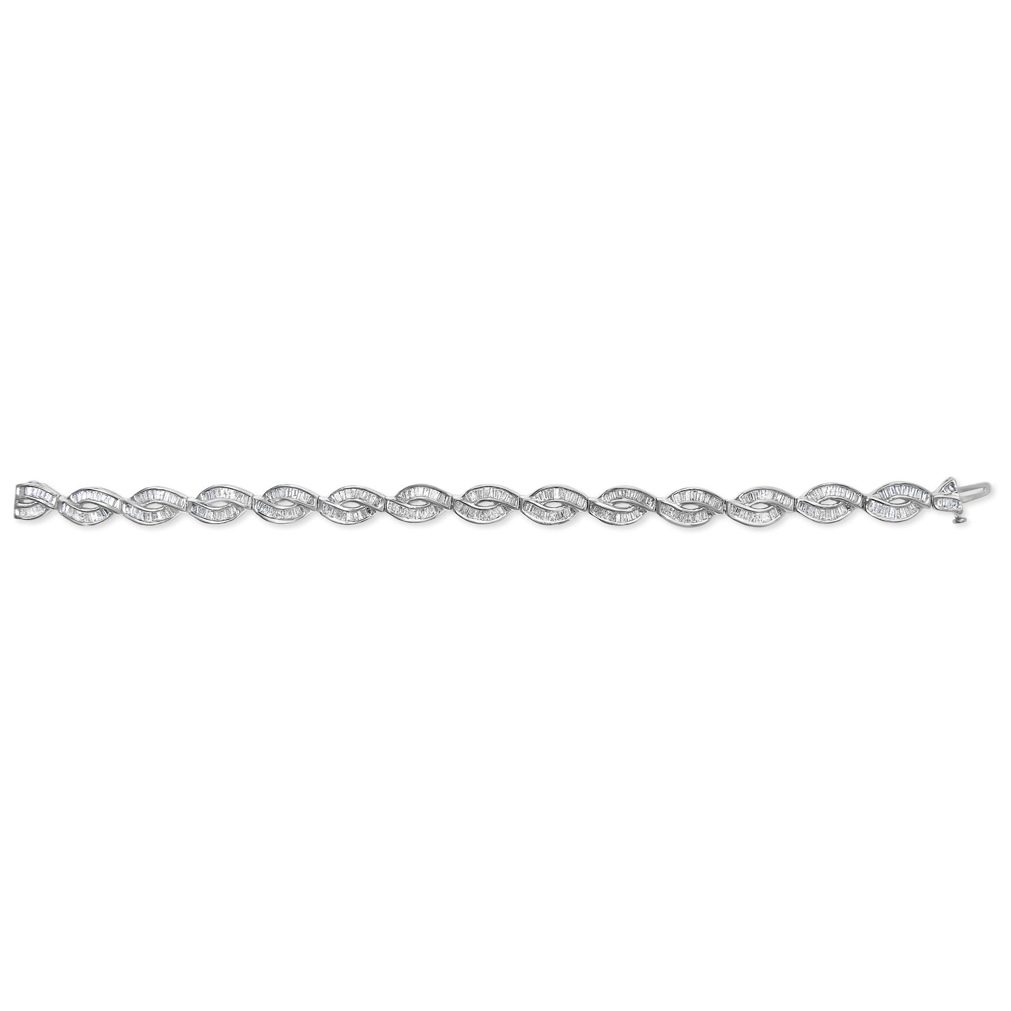 14K White Gold 2.00 Cttw Channel Set Baguette Diamond Vintage Style Link Bracelet (G-H Color, SI1-SI2 Clarity) - 7.25"-2