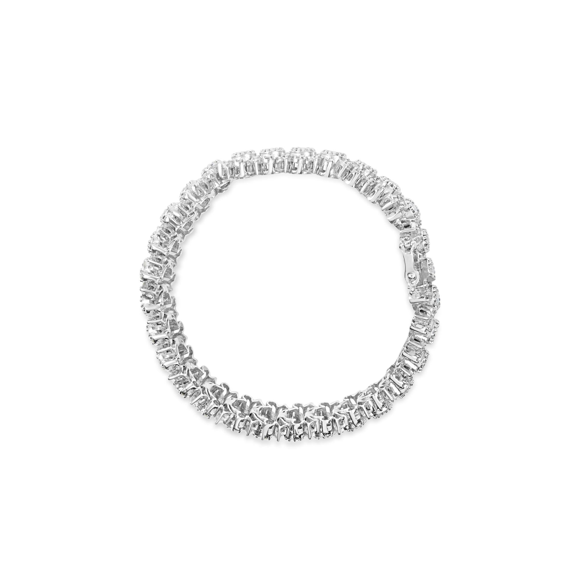 14K White Gold 10.0 Cttw Blue and White Diamond Vintage-Inspired Floral Cluster Link 7" Bracelet (H-I Color, SI2-I1-2