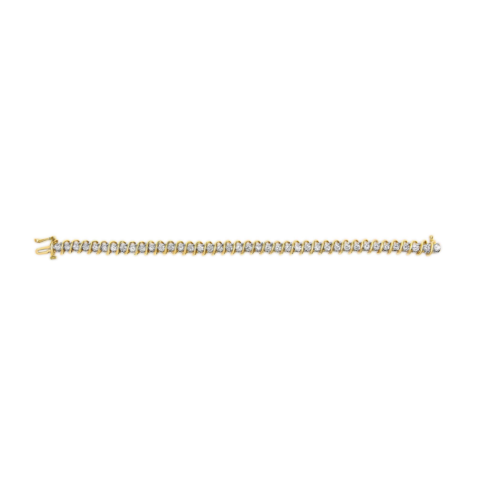 18K Yellow Gold 4.0 Cttw Round-Cut Diamond S-Link 7" Inch Tennis Bracelet (I-J Color, SI1-SI2 Clarity)-2