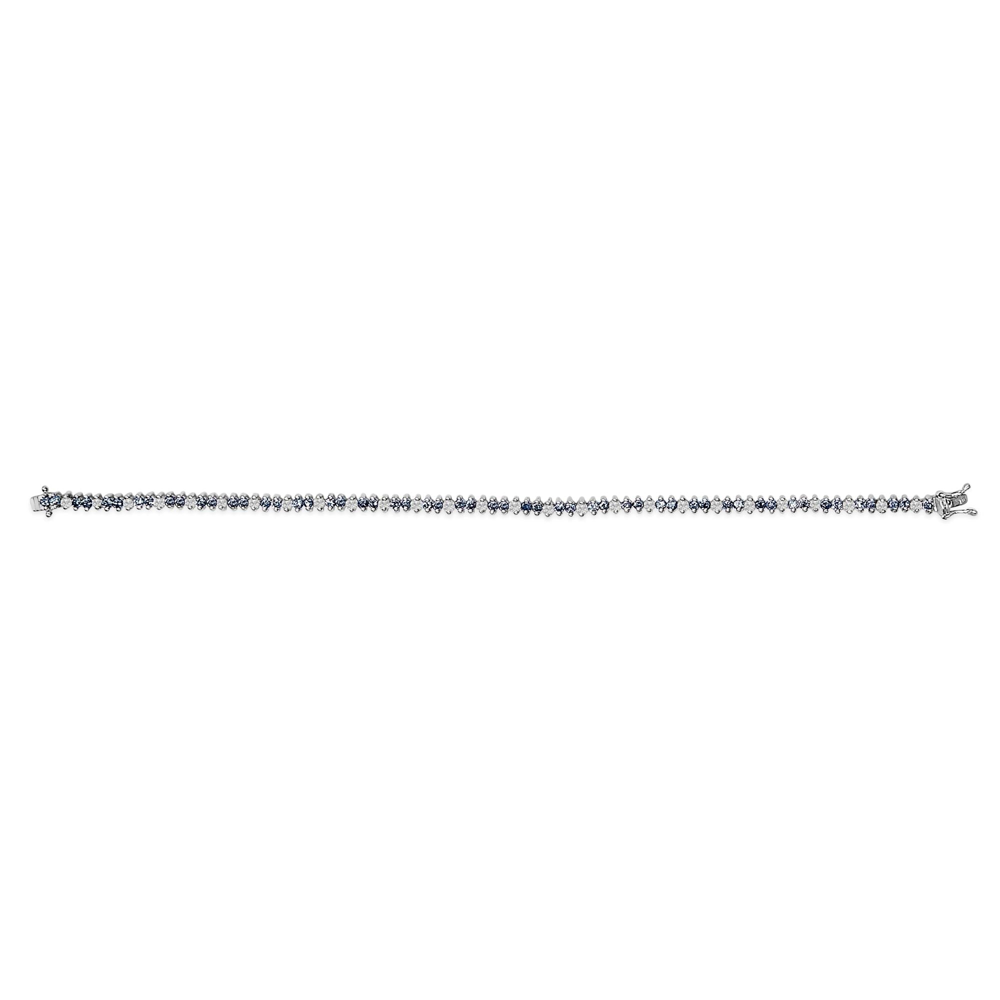 14K White Gold Round-Cut white and Blue Diamond Fashion Bracelet (3.70 cttw, H-I Color, SI1-SI2 Clarity)-2