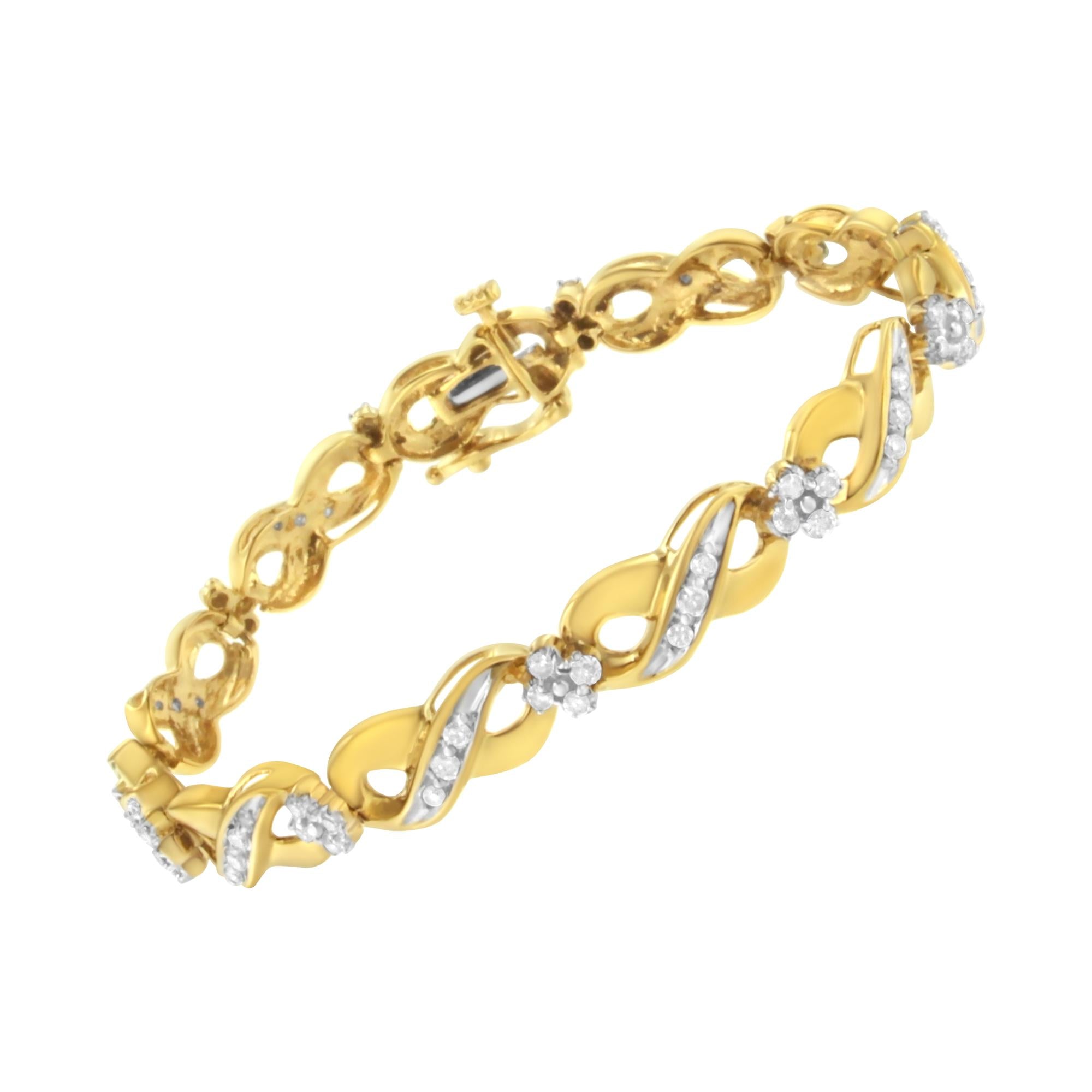 10K Yellow Gold Round-Cut Diamond Infinite Love Bracelet (1.00 cttw, I-J Color, I2-I3 Clarity)-2