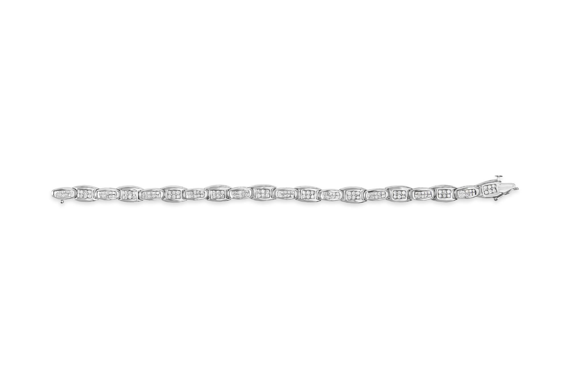 14K White Gold 2-1/2 Cttw Round-Brilliant & Baguette Cut Diamond 7" Alternating Flared Links Tennis Bracelet (H-I Color, SI1-SI2 Clarity)-2