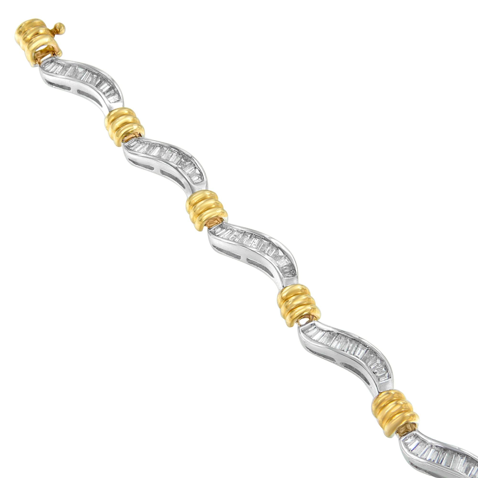 Original Classics 10K Two-Tone Gold Baguette Cut Diamond Spiral Bracelet (2.00 cttw, H-I Color, I1-I2 Clarity)-2