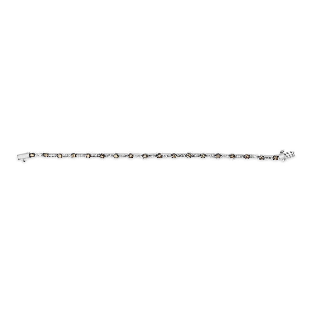 14k White Gold 2 1/4 Cttw Champagne Diamond Bar Link 7" Bracelet (Champagne Color, I1-I2 Clarity)-2