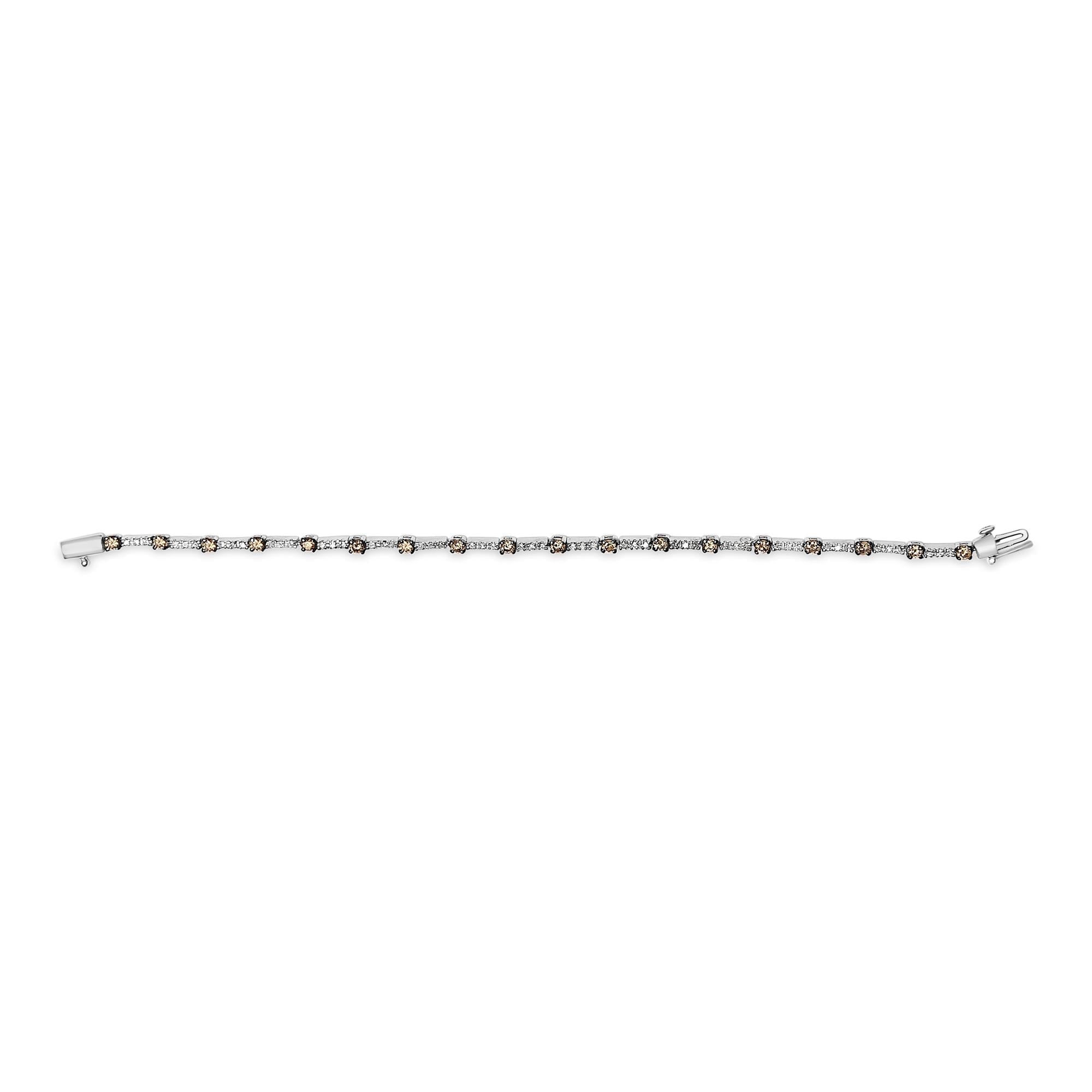 14k White Gold 2 1/4 Cttw Champagne Diamond Bar Link 7" Bracelet (Champagne Color, I1-I2 Clarity)-2